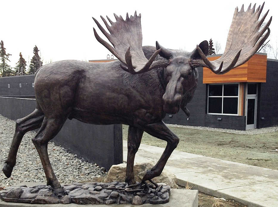 The bronze statue of a bull moose at the Kenai National Wildlife Refuge's new Visitor Center needs a name. (Photo courtesy Kenai National Wildlife Refuge)