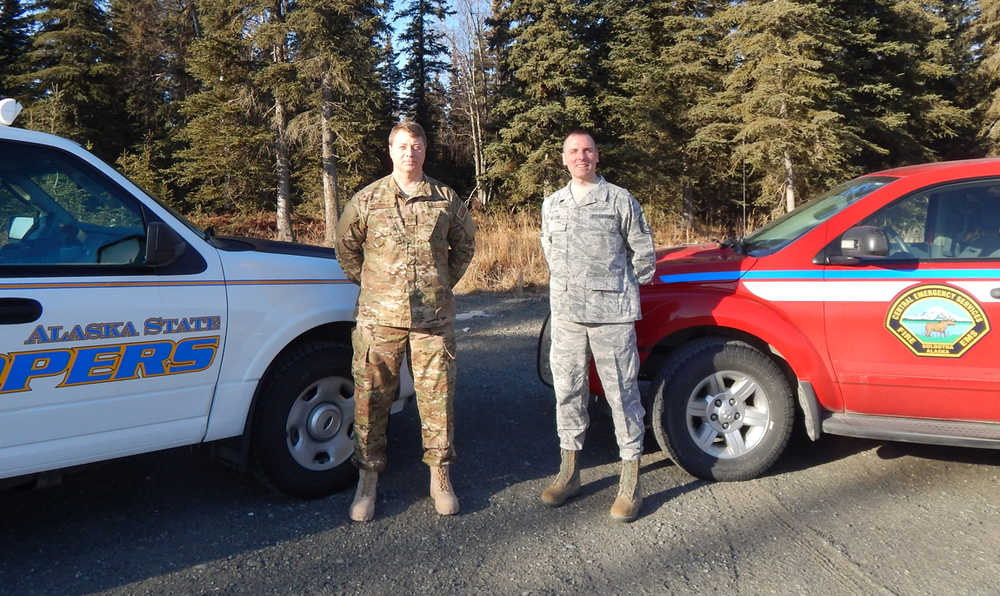 Ready to serve Two area emergency responders are preparing for another military deployment. Brad Nelson, Health and Safety Officer with the Central Emergency Services, and Sgt. Larry Erickson with the Alaska State Troopers will be deploying with the Alaska Air National Guard to parts of the Middle East in support of Operation Enduring Freedom. Nelson was a member of the Alaska State Troopers for 7 years and has been with the Central Emergency Services for the past 7 years. He started his military career as a member of the 176th Security Police Squadron and has been with the Alaska Air National Guard for 20 years. This will be MSgt. Nelson's fourth deployment and he is deploying as the First Sergeant with the 176th Civil Engineering Squadron. Erickson has been with the Alaska State Troopers for 21 ½ years. He started his military career with the United States Marine Corps and has been with the Alaska Air National Guard for the past 9 years. This will be TSgt. Larry Erickson's second deployment and he is deploying with the 176th Operations Support Squadron. Their families wish them a speedy and safe return. (Submitted photo)