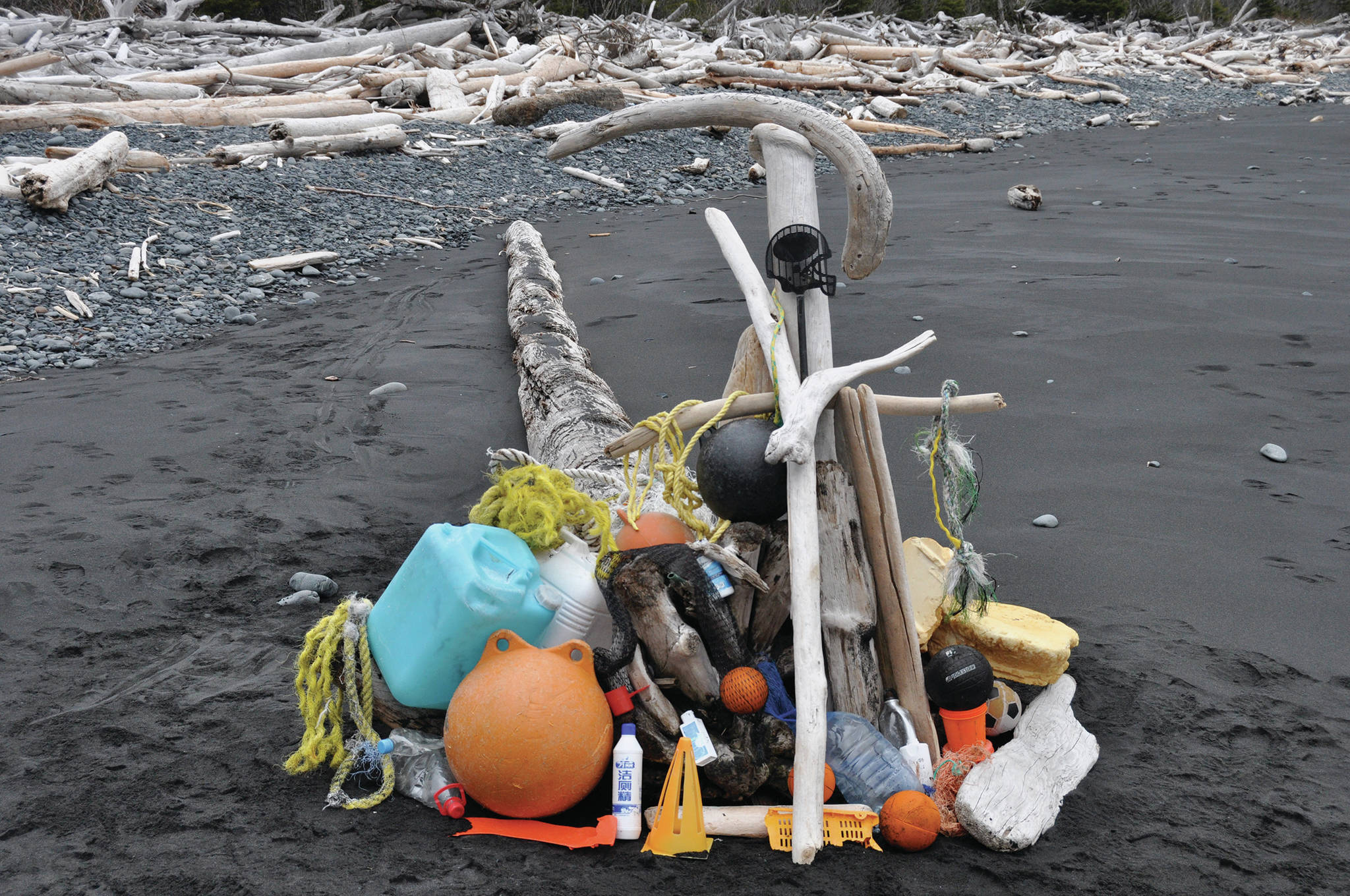 A collection of marine debris found at a clean-up in 2013 at Gore Point, Alaska. (Photo by Tim Steinberg)