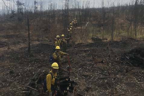 A fire crew can be seen here at a containment line for the Swan Lake Fire in this undated photo. (Courtesy Kenai Peninsula Borough Office of Emergency Management)