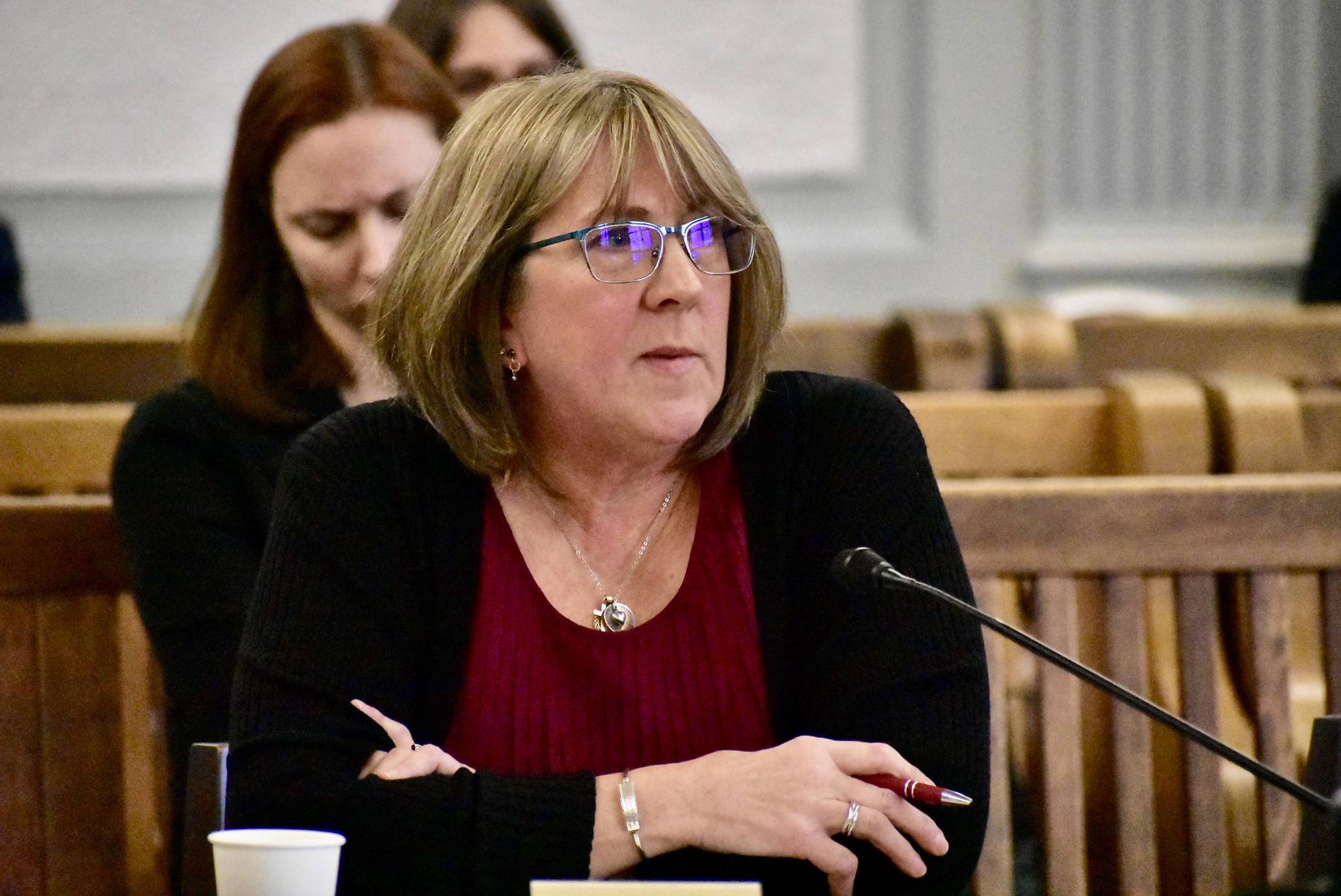 Gail Fenumiai, director of elections for the Alaska Division of Elections gives testimony to the Legislative Council committee on Tuesday, March 10, 2020. (Peter Segall | Juneau Empire)