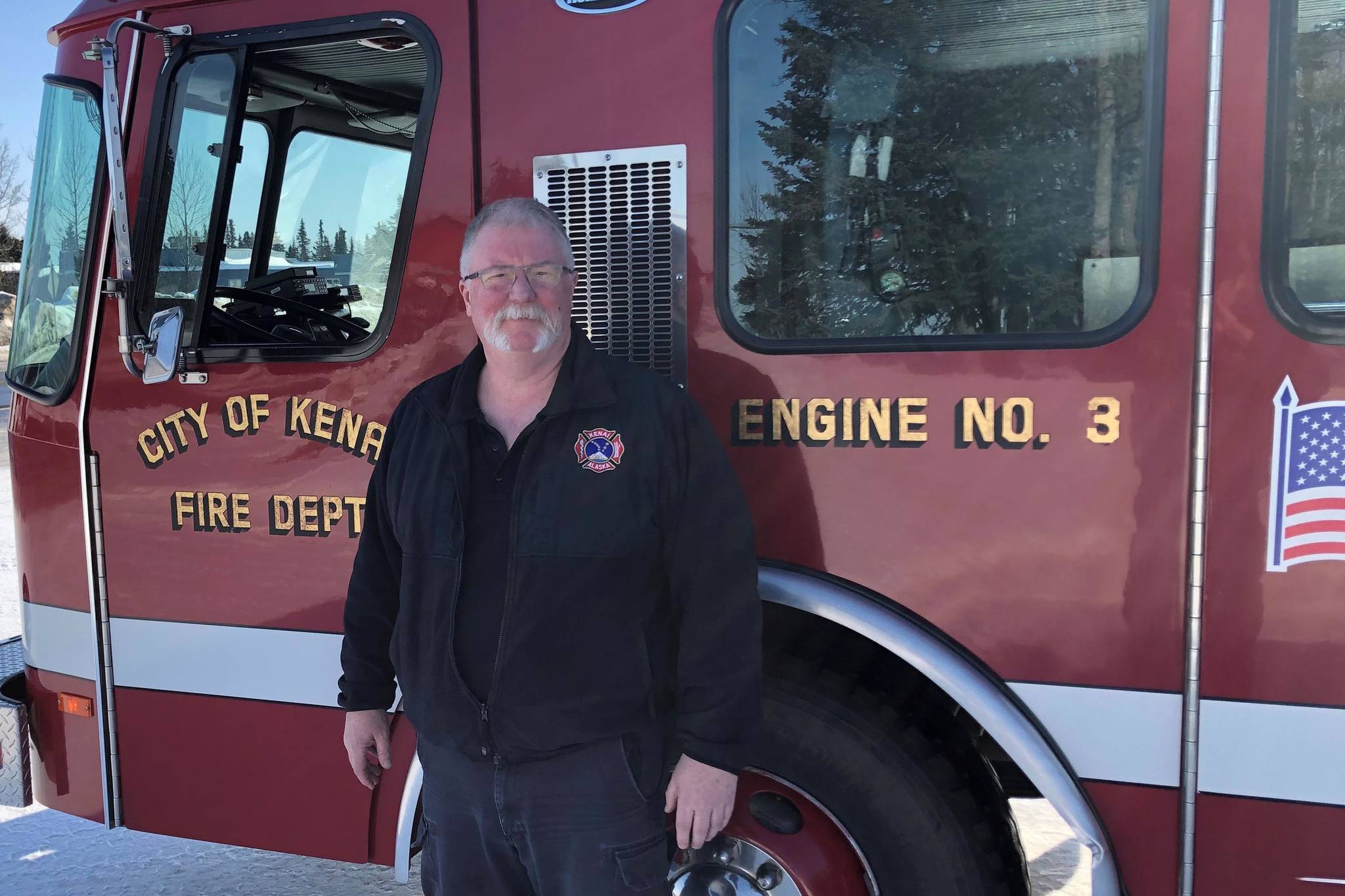 Kenai Fire Chief Jeff Tucker, now retired, is photographed in front of the Kenai Fire Department on March 20, 2020. (Photo courtesy Jeff Tucker)