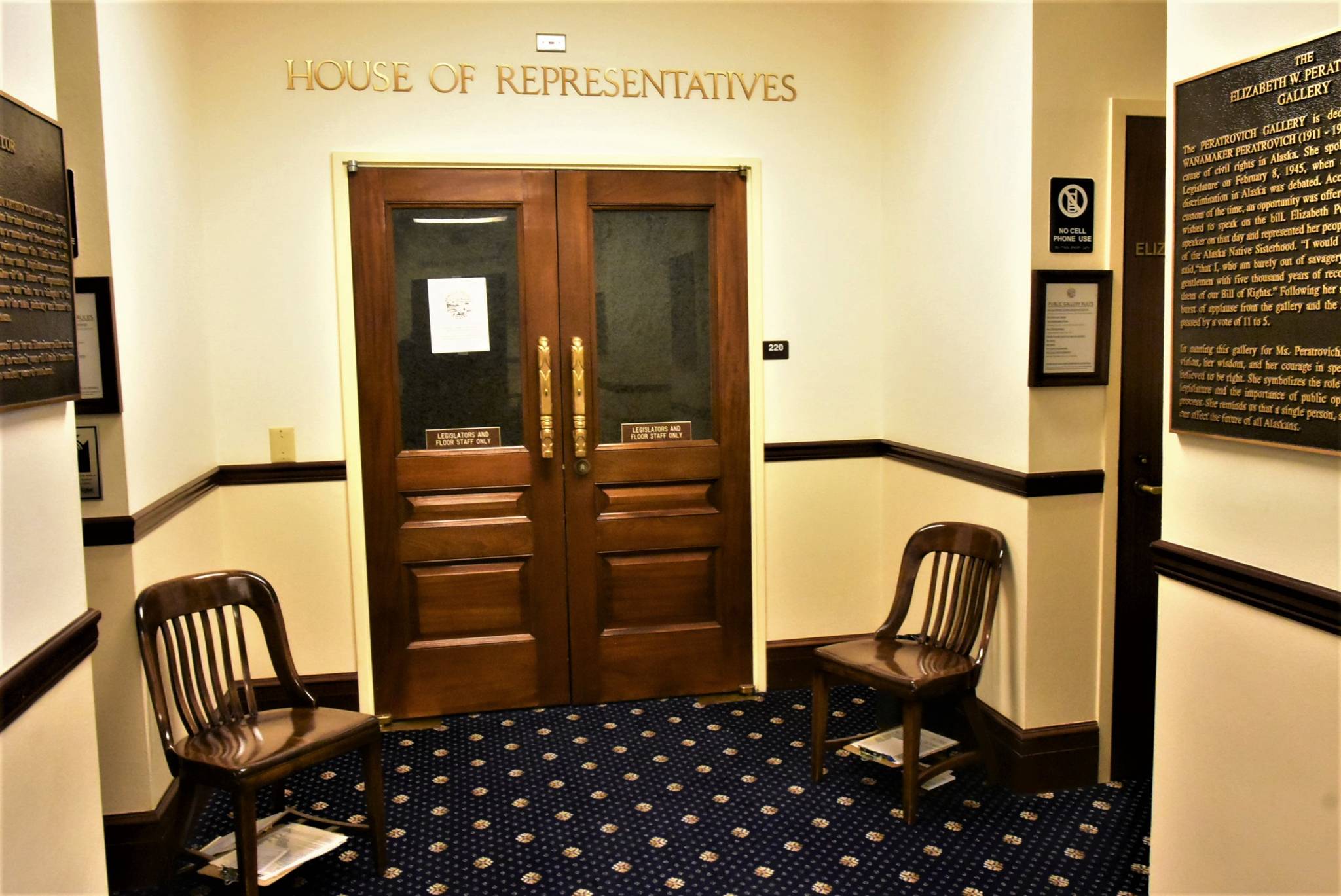 The halls of the State Capitol were empty Monday, March 30, 2020, as most lawmakers and their staff have returned to their home districts. The Legislature is recessed rather than adjourned, which means they can be called back to take action is necessary. (Peter Segall | Juneau Empire)