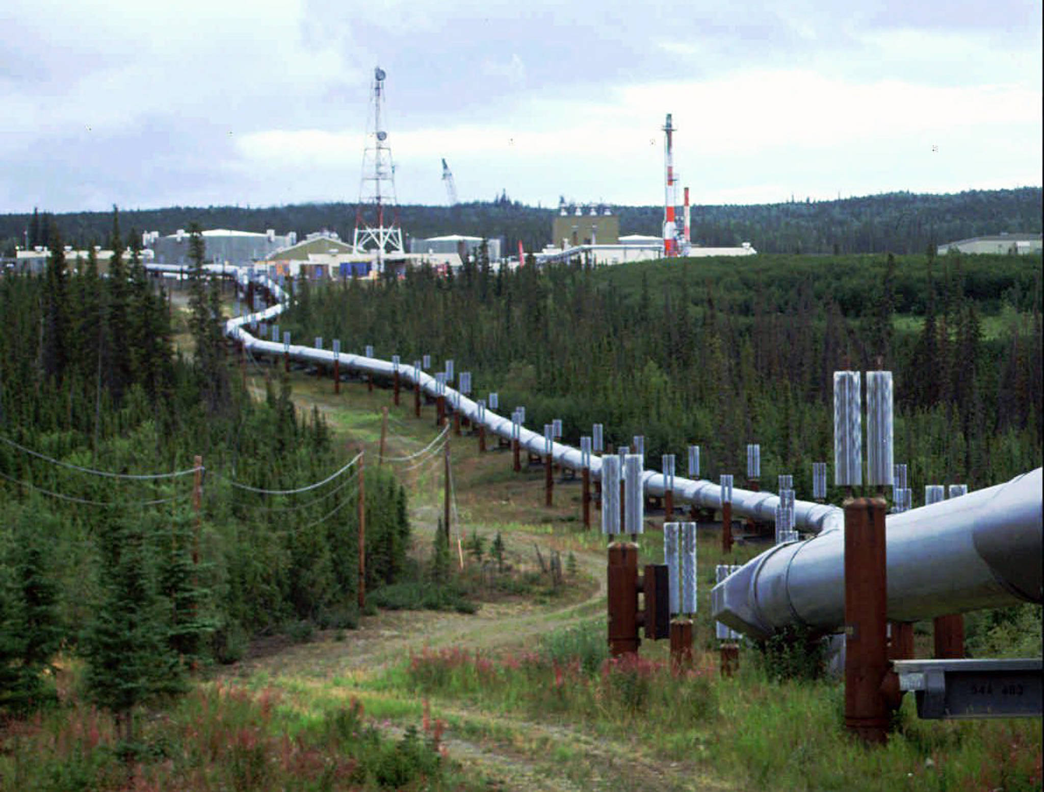 This undated file photo shows the Trans-Alaska pipeline and pump station north of Fairbanks, Alaska. (AP Photo | Al Grillo, File)