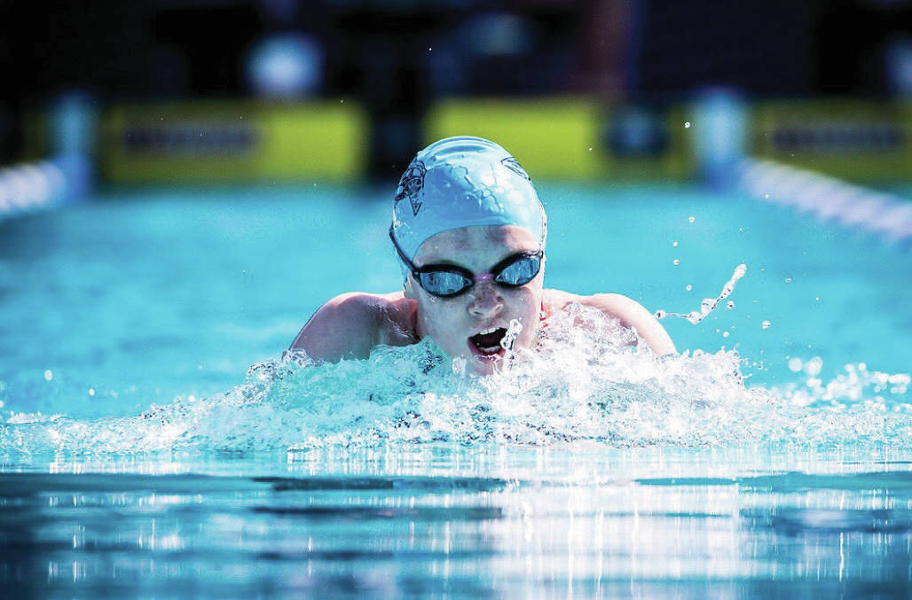 Photo by Jack Spitser/courtesy
Seward junior Lydia Jacoby swims in August 2019 at the Speedo Junior National Championships in Stanford, California.