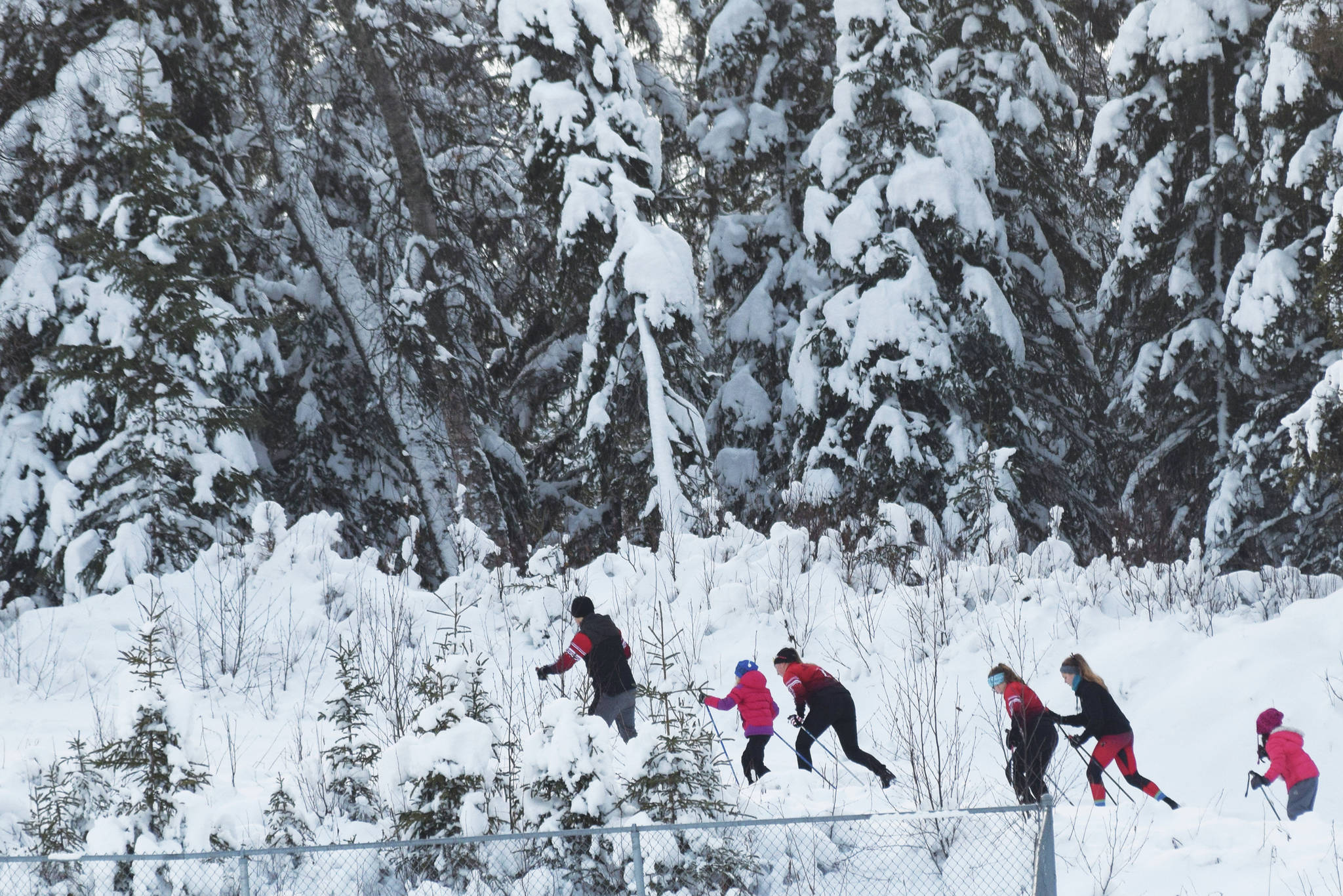 Clarion File photo
Kenai’s Josh Foster races in the boys relay at the Kenai Peninsula Borough nordic ski meet at the Tsalteshi Trails in Soldotna in 2019.