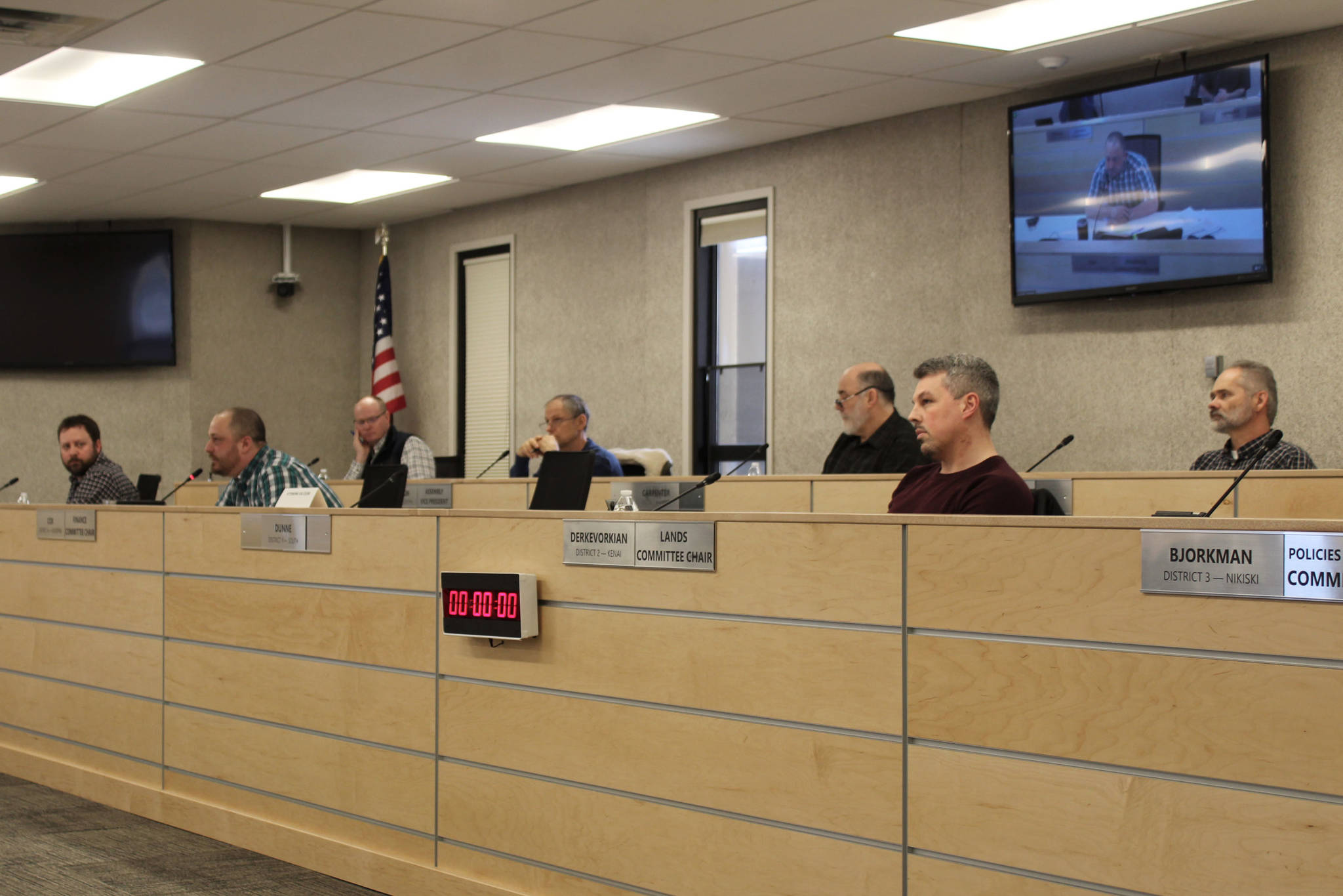 Members of the Kenai Peninsula Borough Assembly are seen on Tuesday, March 2 in Soldotna, Alaska. (Ashlyn O’Hara/Peninsula Clarion)