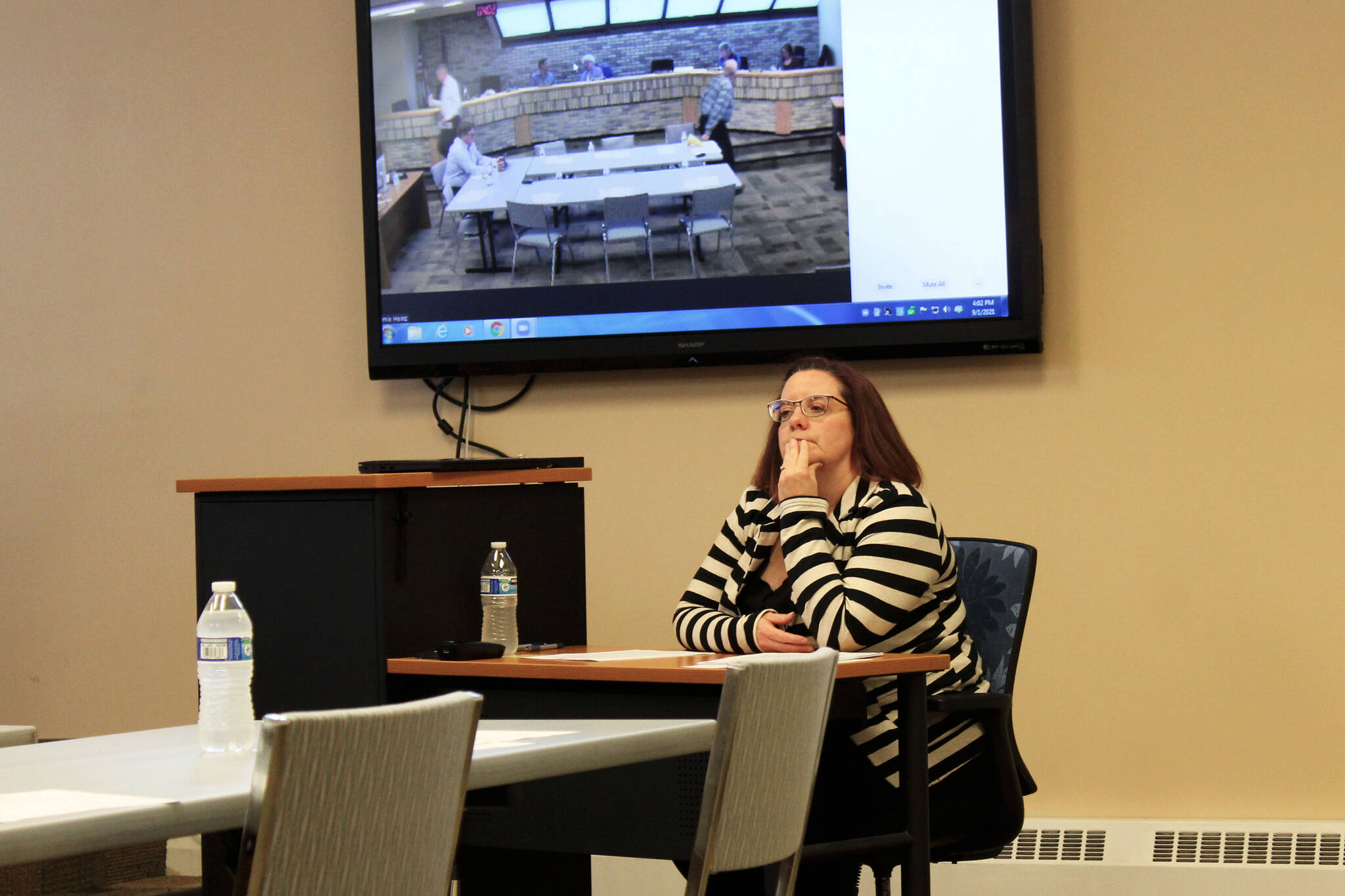 Kenai City Clerk Jamie Heinz attends a work session of the Kenai City Council on Wednesday, Sept. 1, 2021 in Kenai, Alaska. (Ashlyn O’Hara/Peninsula Clarion)