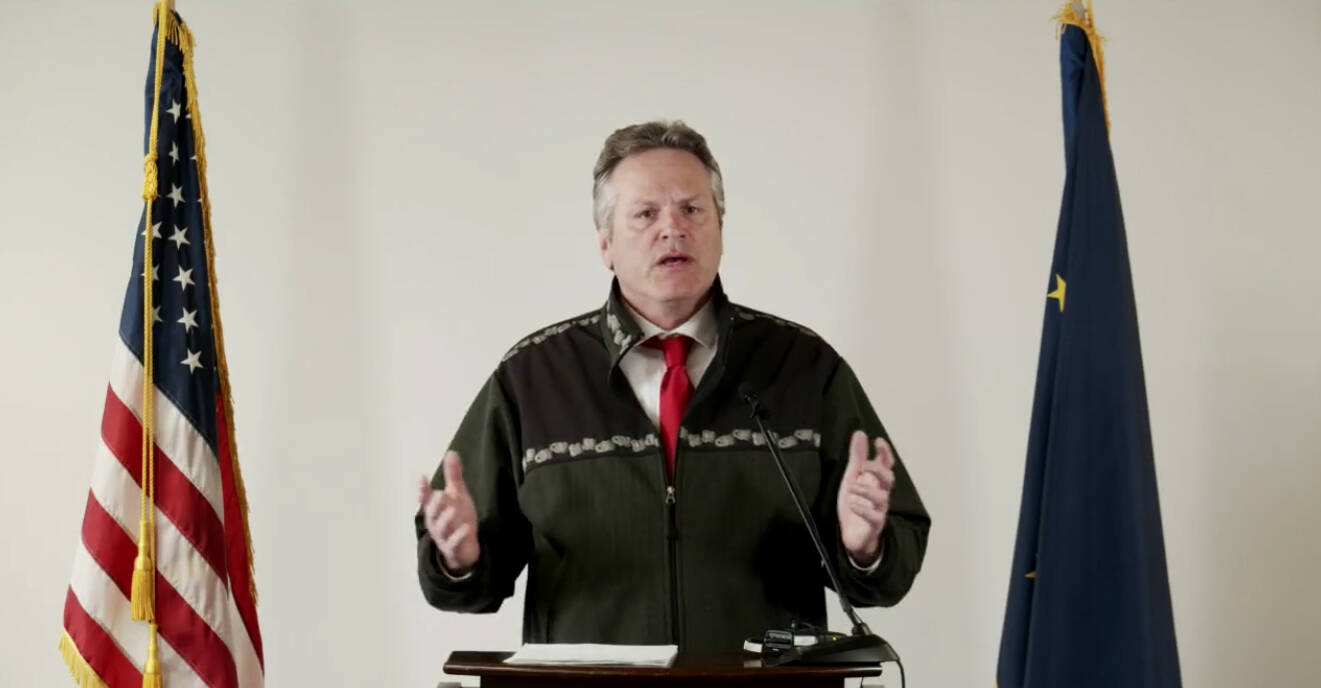 Alaska Gov. Mike Dunleavy addresses the state during a COVID-19 press briefing on Wednesday, Sept. 22, 2021. (screenshot)