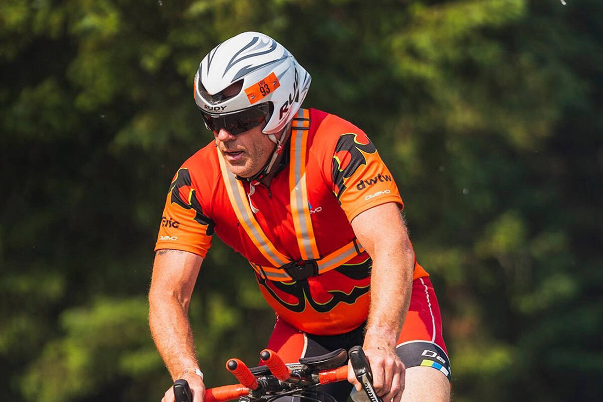 Kenai triathlete Eric Thomason tackles the cycling portion of the 2019 Alaskaman Extreme Triathlon June 29, 2019. The race starts in Seward and finishes in Girdwood. (Photo provided by Eric Thomason)