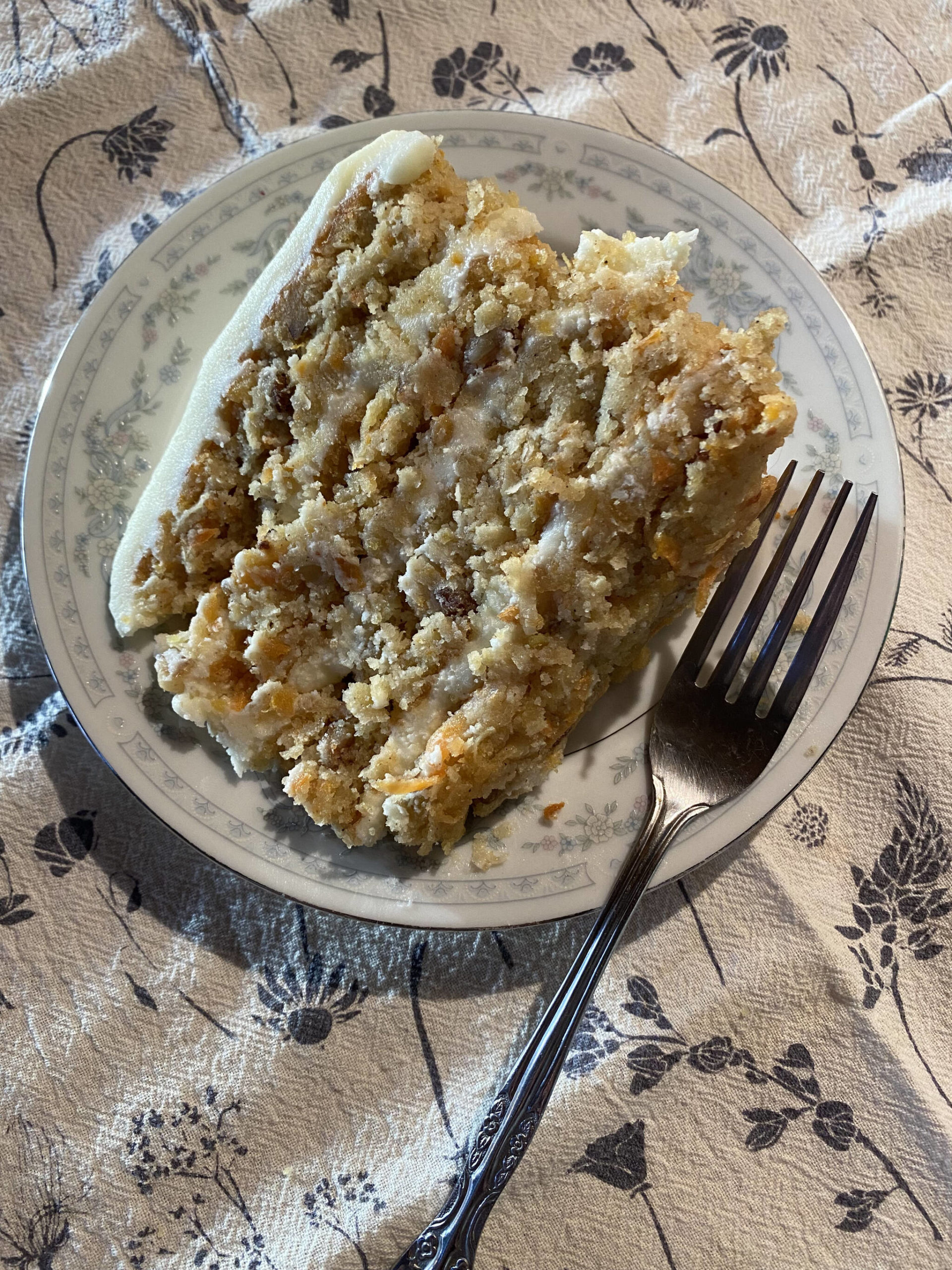 Almond flour adds a nuttiness to this carrot cake topped with cream cheese frosting. (Photo by Tressa Dale/Peninsula Clarion)