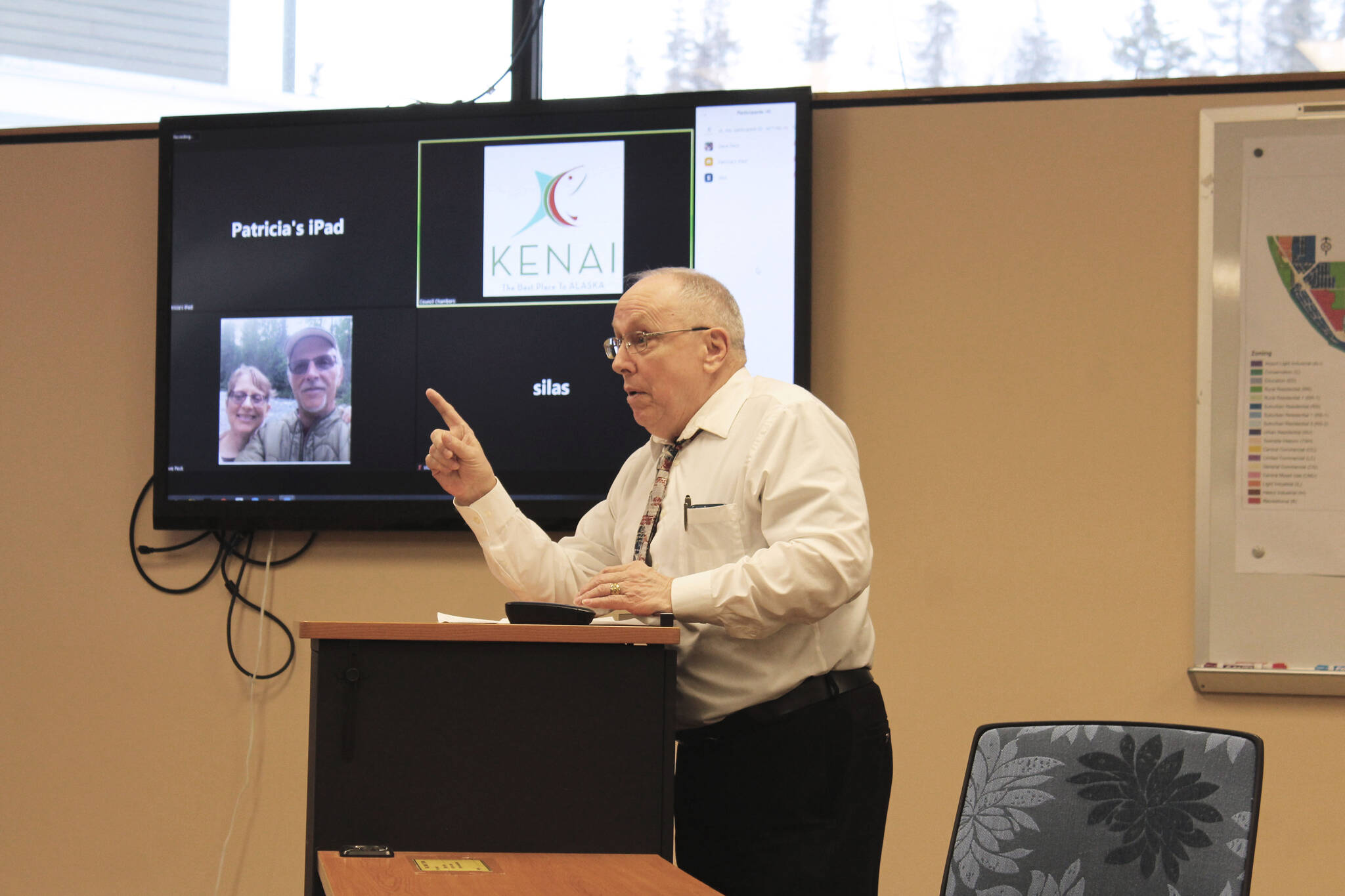 Soldotna City Council member Dave Carey testifies in support of the Kenai Peninsula Re-Entry Coalition during a meeting of the Kenai City Council on Wednesday, March 16, 2022 in Kenai, Alaska. (Ashlyn O’Hara/Peninsula Clarion)