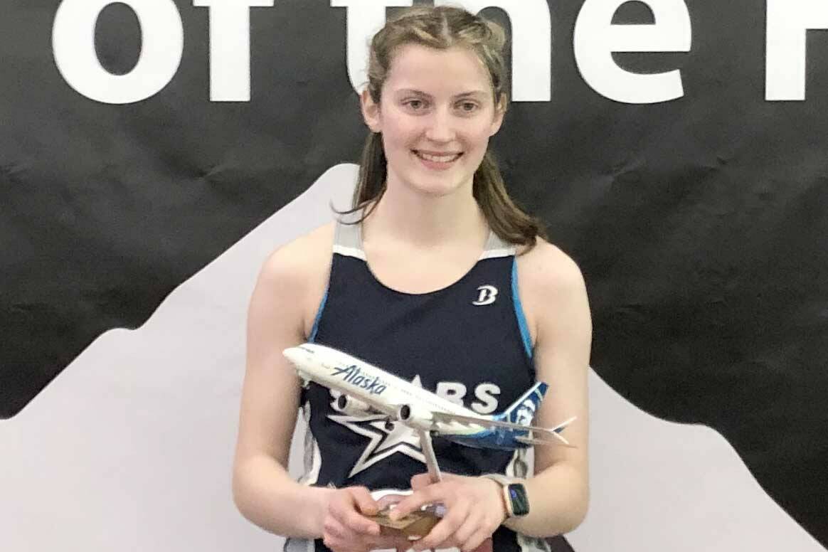 Soldotna's Kaytlin McAnelly won the Alaska Airlines Pentathlon on Saturday, April 9, 2022, at the Big C Relays at The Dome in Anchorage, Alaska. (Photo provided)