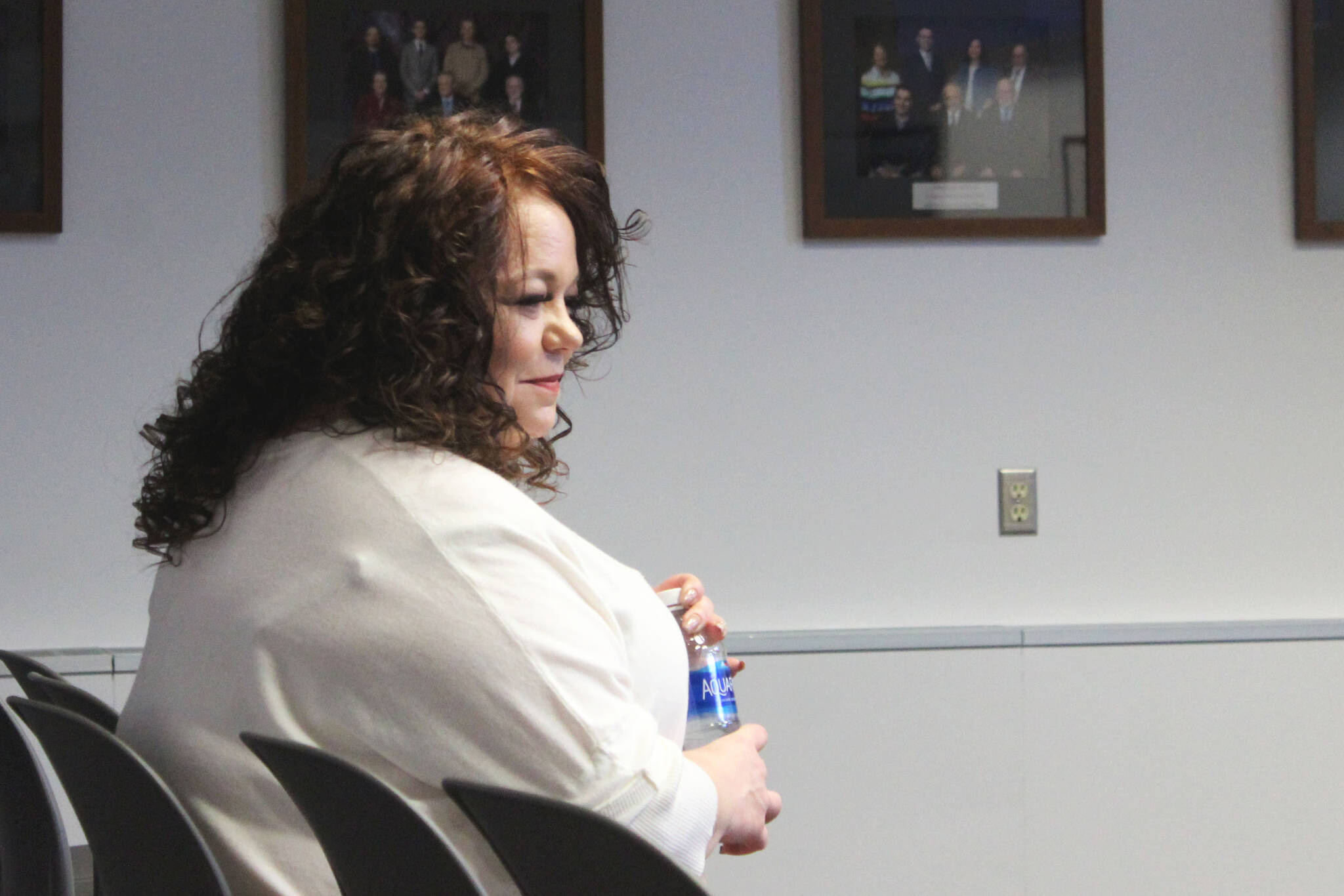 Soldotna Chamber of Commerce Executive Director Shanon Davis attends a meeting of the Soldotna City Council on Wednesday, April 27, 2022, in Soldotna, Alaska. (Ashlyn O’Hara/Peninsula Clarion)