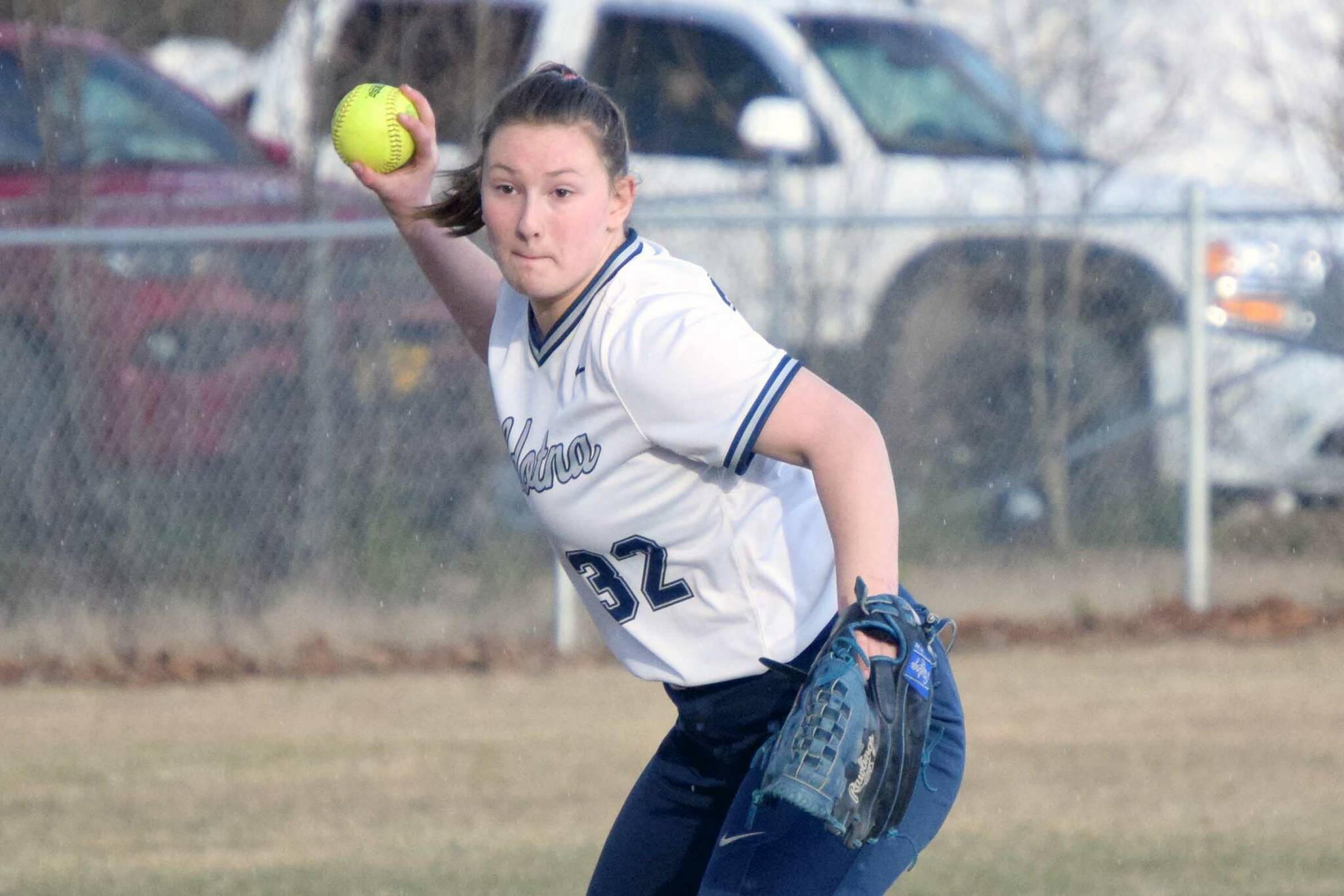 Soldotna shortstop Brook Fischer prepares to throw out a runner Thursday, May 5, 2022, at the Soldotna Little League fields in Soldotna, Alaska. (Photo by Jeff Helminiak/Peninsula Clarion)