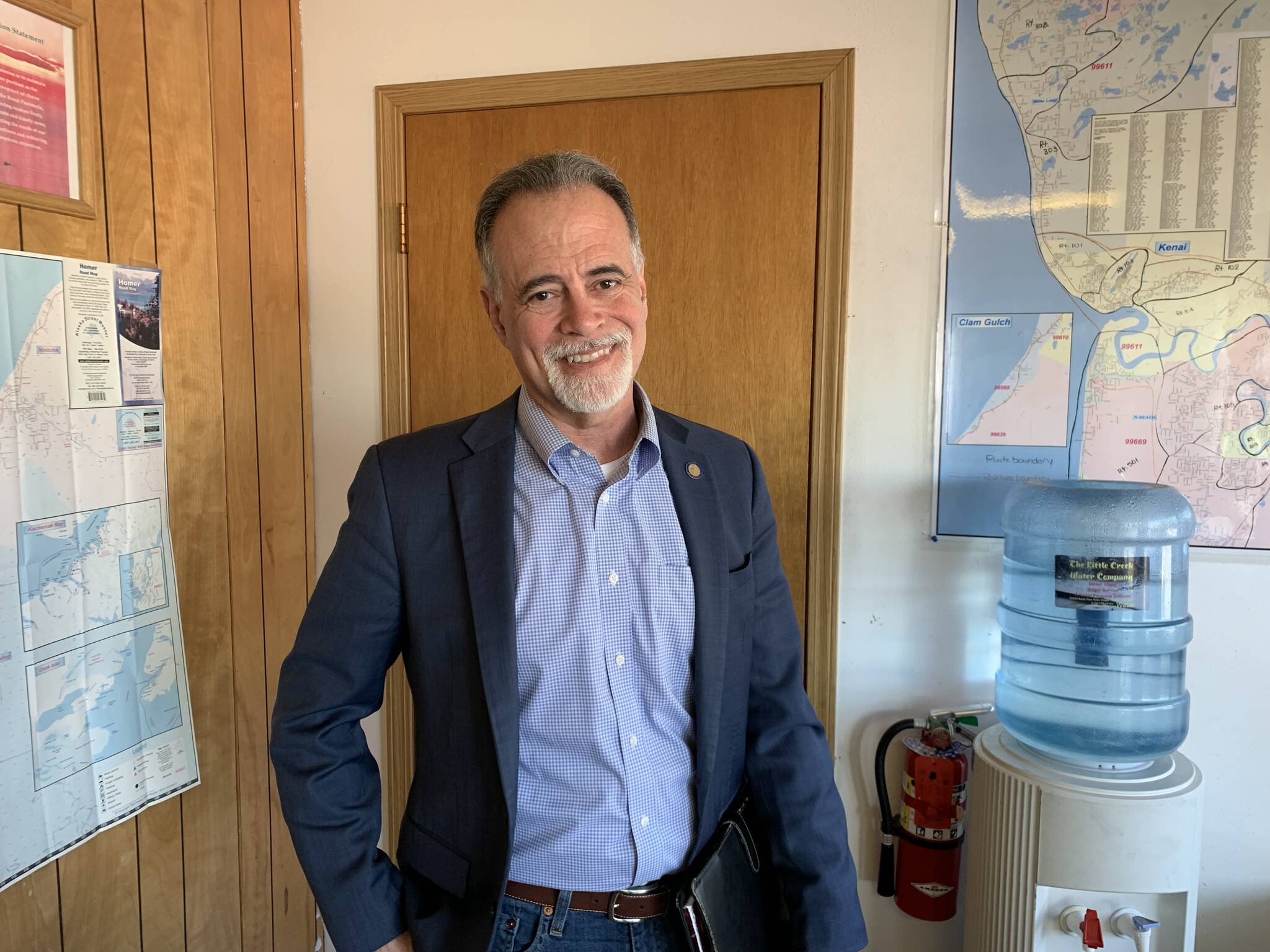 Sen. Peter Micciche, R-Soldotna, stands in the Peninsula Clarion offices on Wednesday, May 25, 2022, in Kenai, Alaska. (Ashlyn O’Hara/Peninsula Clarion)