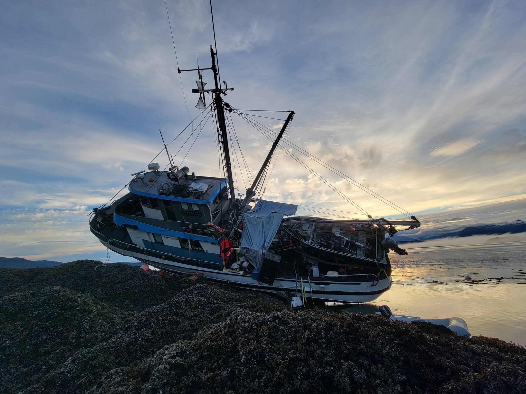 Courtesy Photo / Gregory Chaney
The Coast Guard continues to monitor the 60-foot fishing vessel that ran aground over Thursday night. Crews are strategizing a plan to safely defuel the ship, which is anticipated to take place later this week weather permitting.