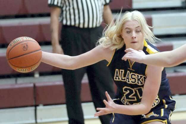Cook Inlet Academy senior Tatum Rozak competes in the Class 1A/2A girls game in the Alaska Association of Basketball Coaches senior all-star games Saturday, April 15, 2023, at Grace Christian School in Anchorage, Alaska. (Photo by Bruce Eggleston/matsusports.net)