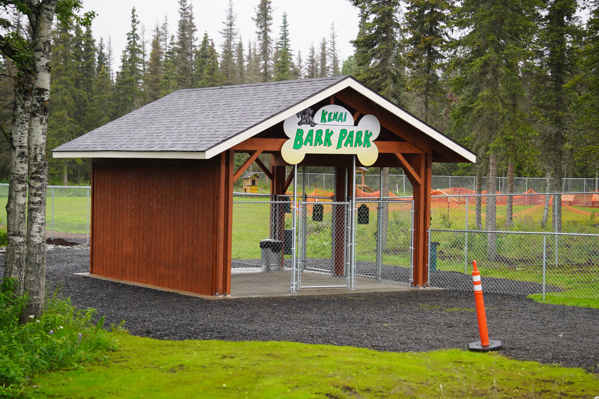 The newly opened Kenai Bark Park is seen in Kenai, Alaska, on Friday, July 28, 2023. (Jake Dye/Peninsula Clarion)