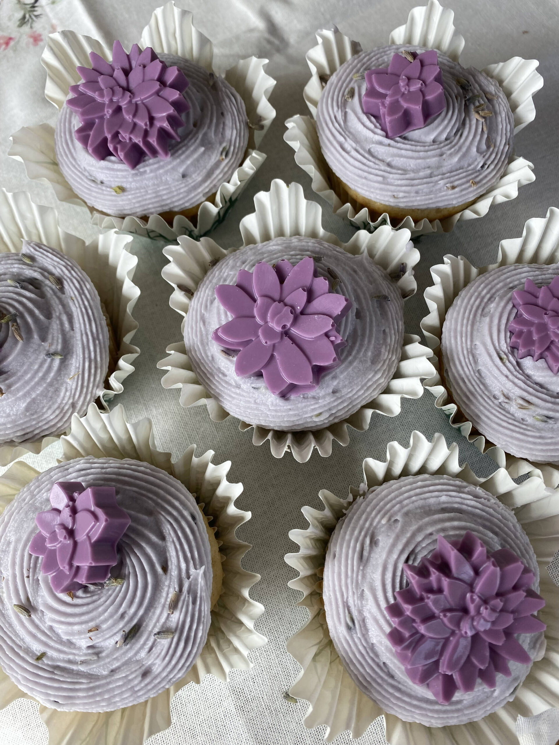 Earl Grey and lavender cupcakes are elegantly decorated. (Photo by Tressa Dale/Peninsula Clarion)