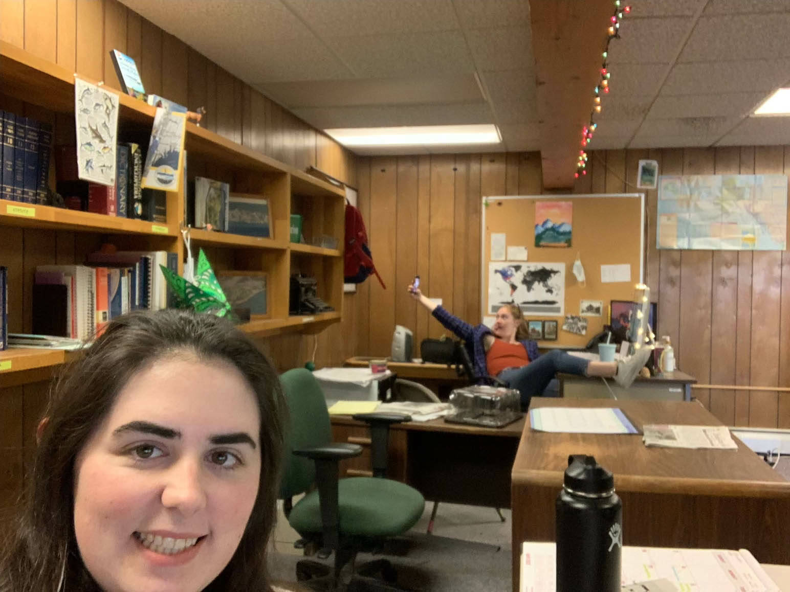 Me and my former coworker, reporter Camille Botello, goofing off in the Peninsula Clarion newsroom.