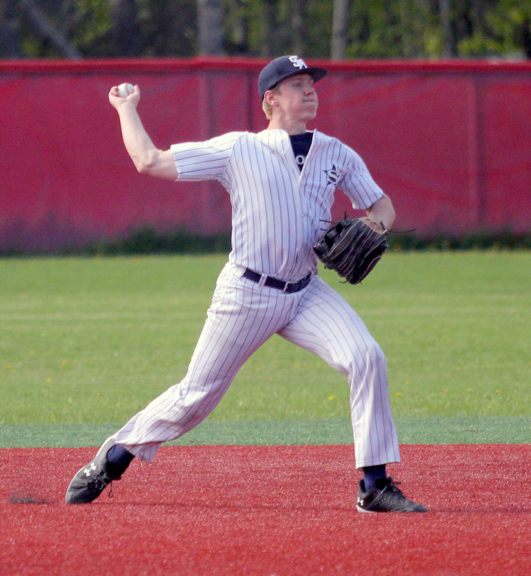 Soldotna’s Andrew Pieh makes the play at shortstop during a quarterfinal win over Kodiak in the ASAA/First National Bank Division II State Baseball Championships on Thursday, May 30, 2024, at Wasilla High School. (Photo by Jeremiah Bartz/Frontiersman)