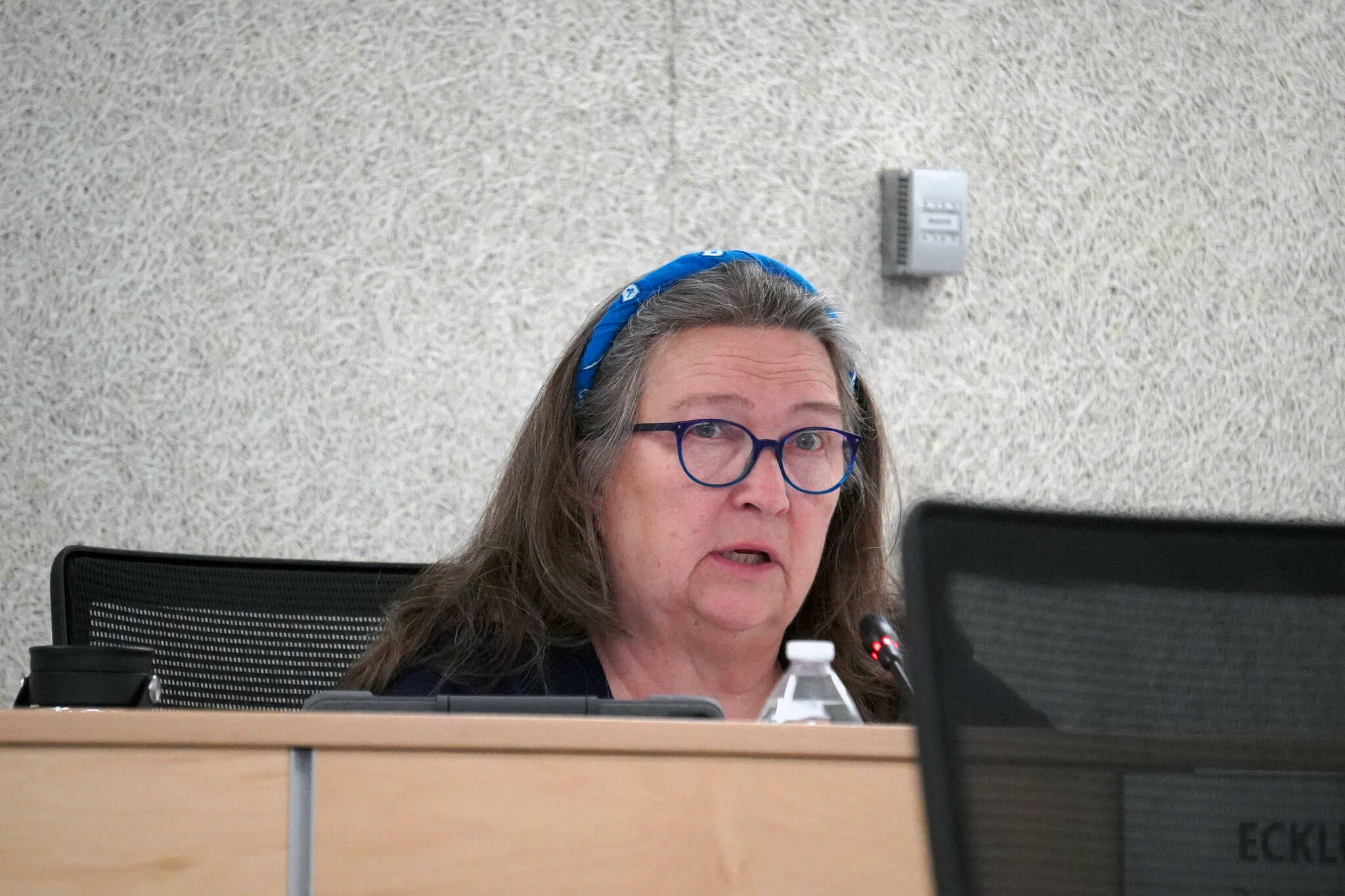 Assembly member Cindy Ecklund speaks during a meeting of the Kenai Peninsula Borough Assembly on Tuesday, June 4, 2024. (Jake Dye/Peninsula Clarion)
