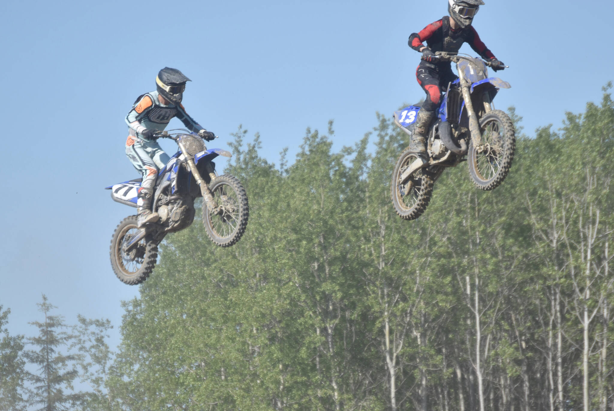 Homer’s Dylan Arno (71) competes in the Pro class at Alaska State Motocross Race #4 at Twin City Raceway in Kenai, Alaska, on Sunday, June 16, 2024. (Photo by Jeff Helminiak/Peninsula Clarion)