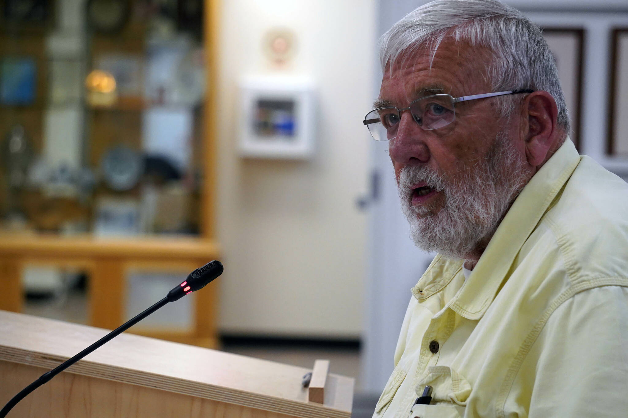 Norm Blakely speaks to the Kenai Peninsula Borough Assembly in Soldotna, Alaska, on Tuesday, June 18, 2024. (Jake Dye/Peninsula Clarion)
