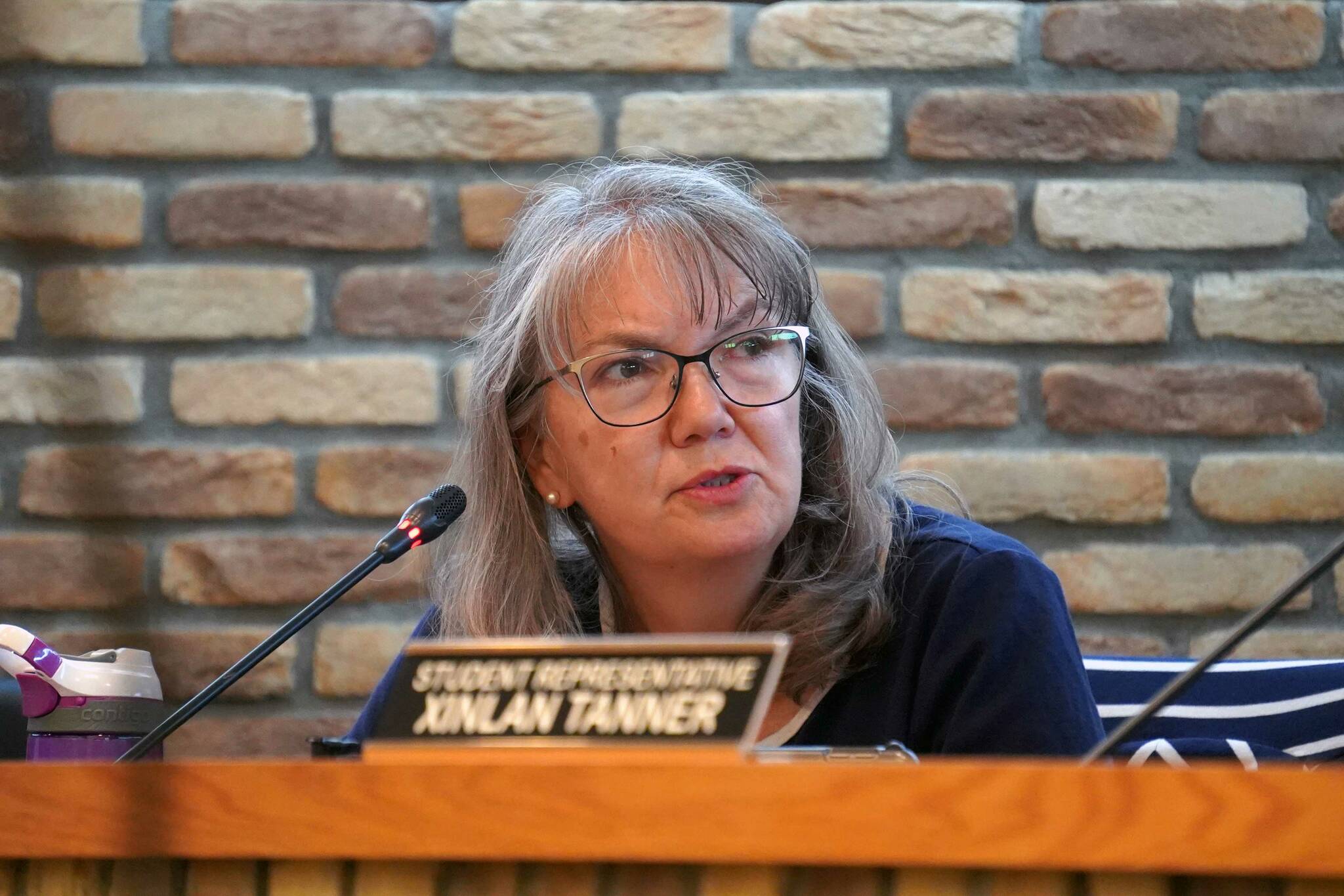 Council member Deborah Sounart speaks during a meeting of the Kenai City Council in Kenai, Alaska, on June 19, 2024. (Jake Dye/Peninsula Clarion)