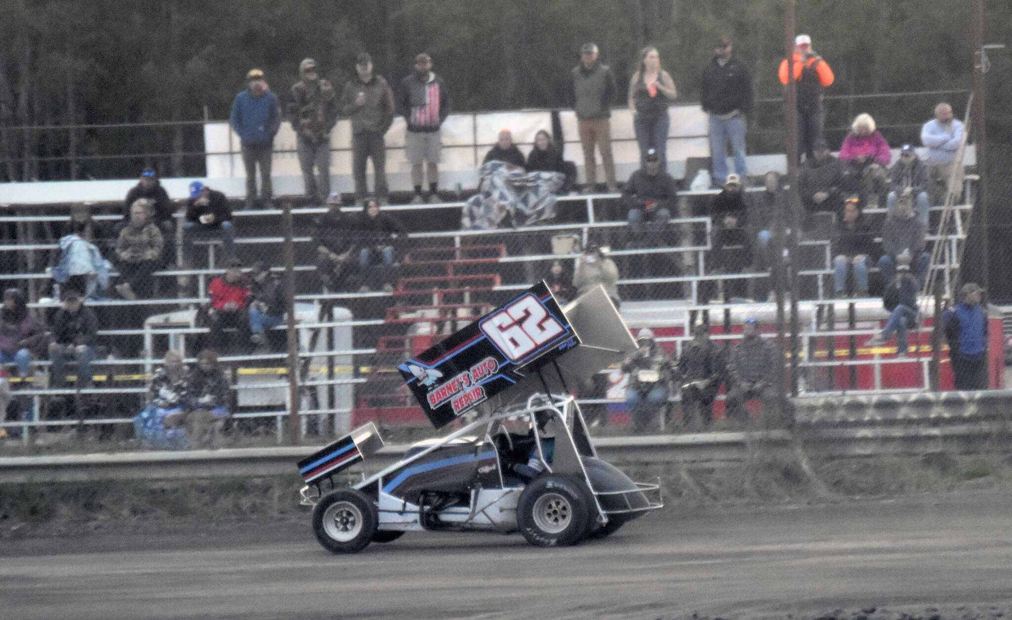 Clifford Barney wins the Sprints Feature on Sunday, July 7, 2024, in the Skylar Thomas Lyon Memorial at Twin City Raceway in Kenai, Alaska. (Photo by Jeff Helminiak/Peninsula Clarion)