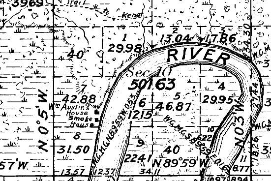 This excerpt from a survey dating back more than a century shows a large meander at about Mile 6 of the Kenai River. Along the outside of this river bend in 1948 were the homestead properties of Ethen Cunningham, William Franke and Charles “Windy” Wagner.