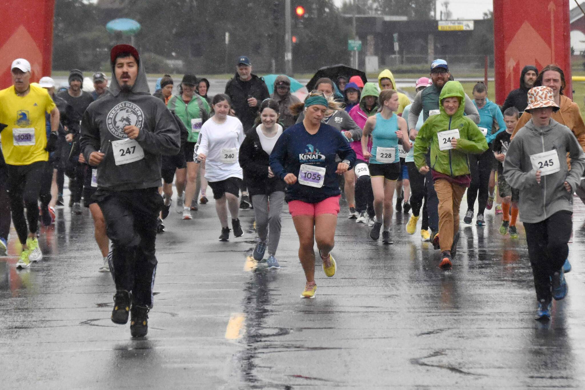 Runners start the 35th Violence Free Community Run on Saturday, Aug. 10, 2024, in Kenai, Alaska. (Photo by Jeff Helminiak/Peninsula Clarion)