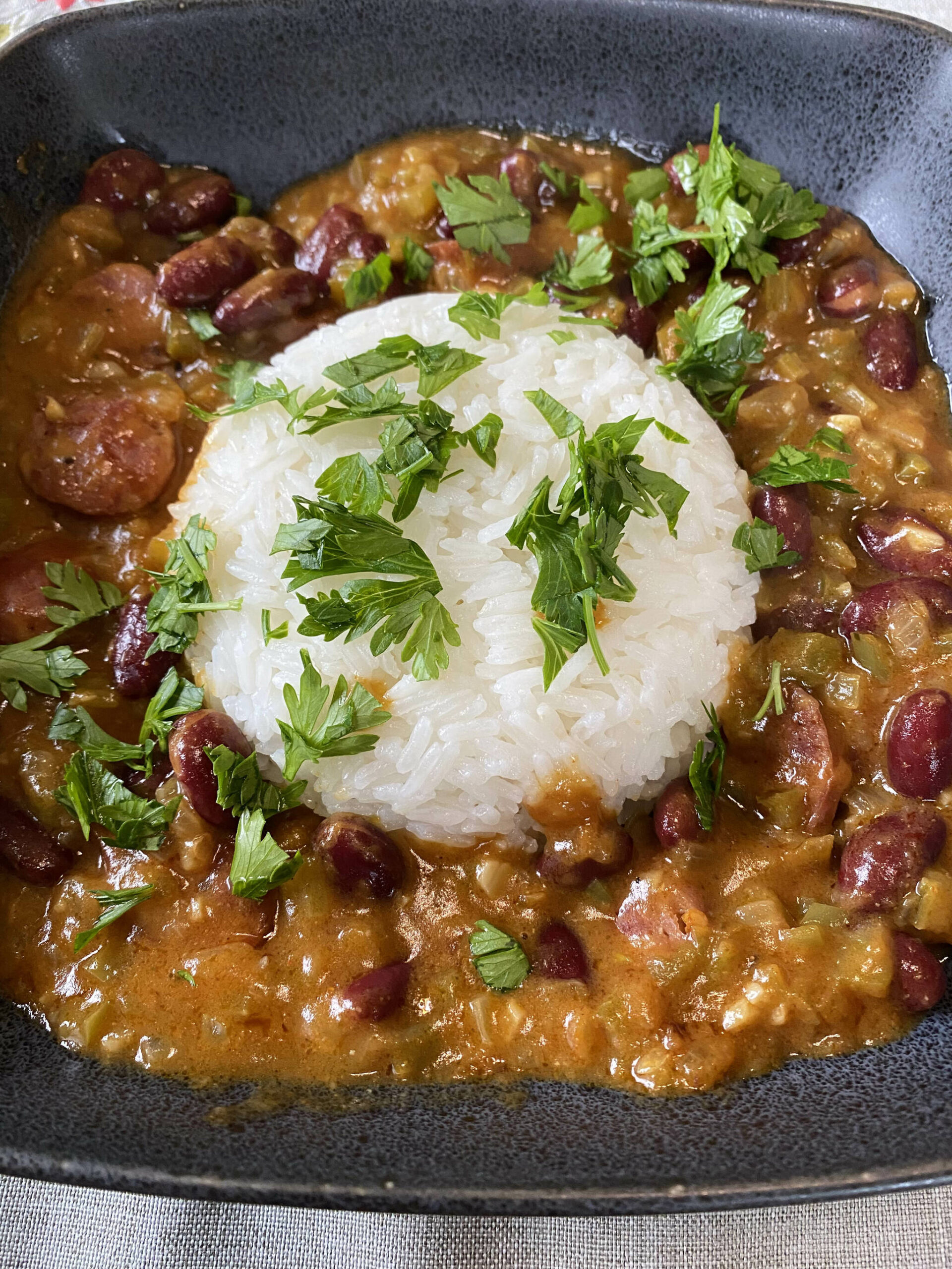 This red beans and rice recipe depends upon building layers of flavor over time. (Photo by Tressa Dale/Peninsula Clarion)