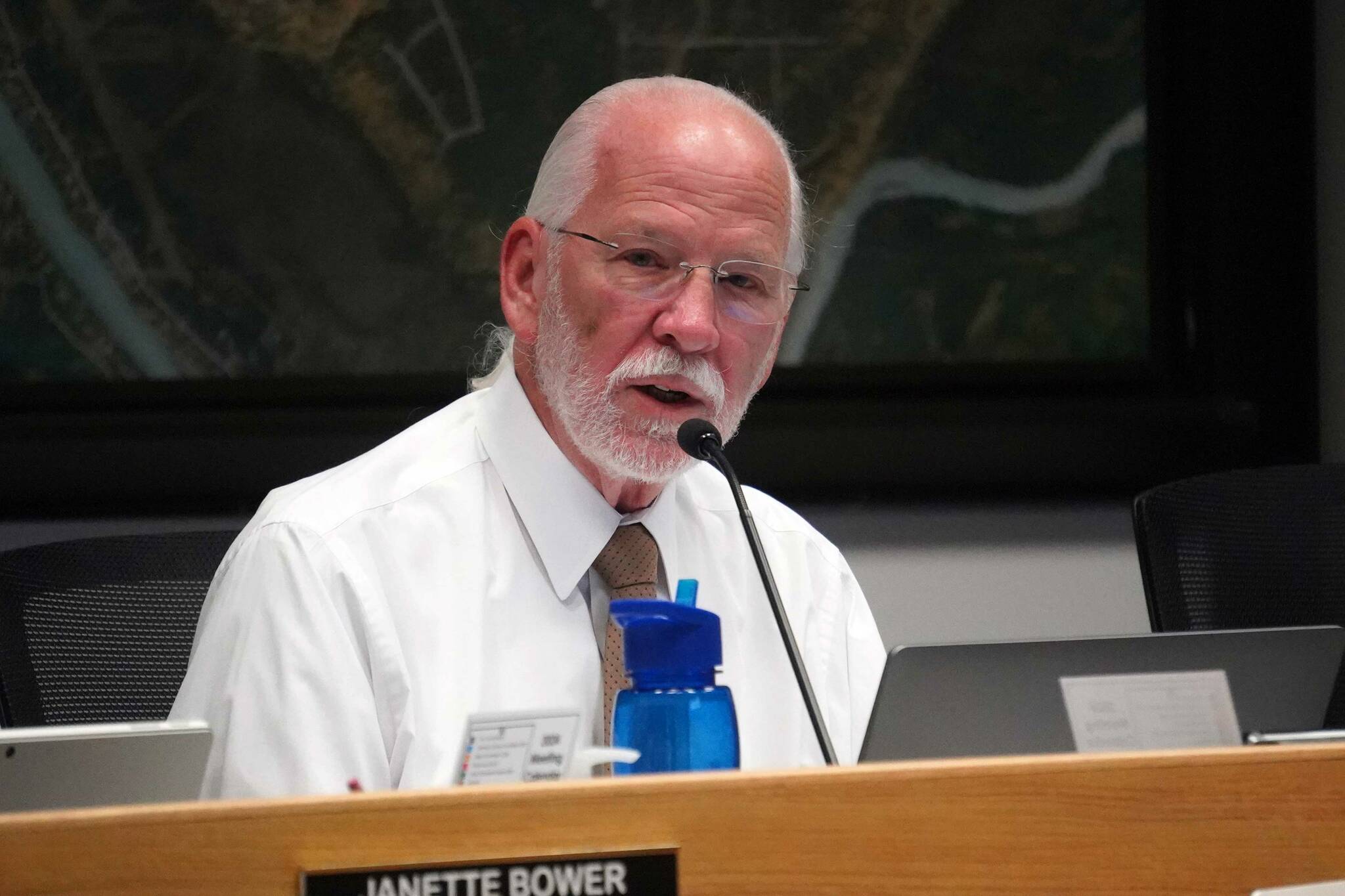 Soldotna Mayor Paul Whitney speaks during a meeting of the Soldotna City Council in Soldotna, Alaska, on Wednesday, Aug. 28, 2024. (Jake Dye/Peninsula Clarion)