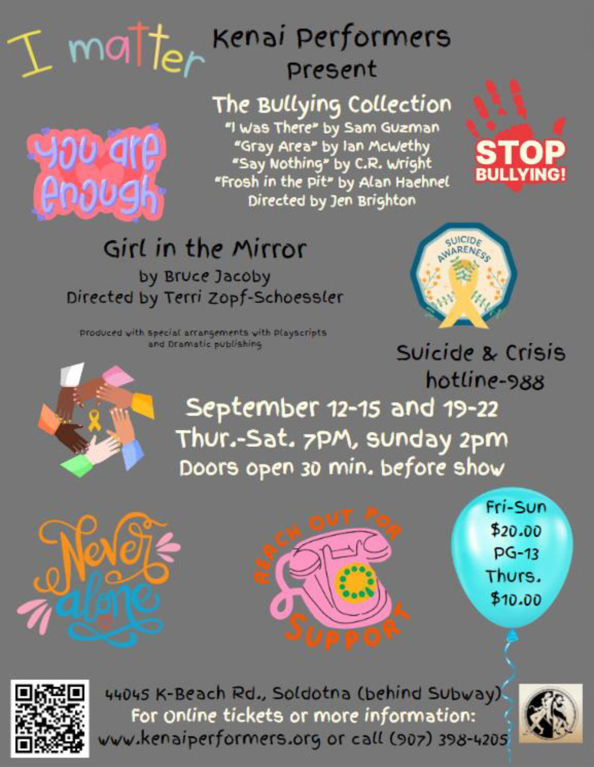 Flyer for the Kenai Performers’ production of “The Bullying Collection” and “Girl in the Mirror.” (Provided by Kenai Performers)