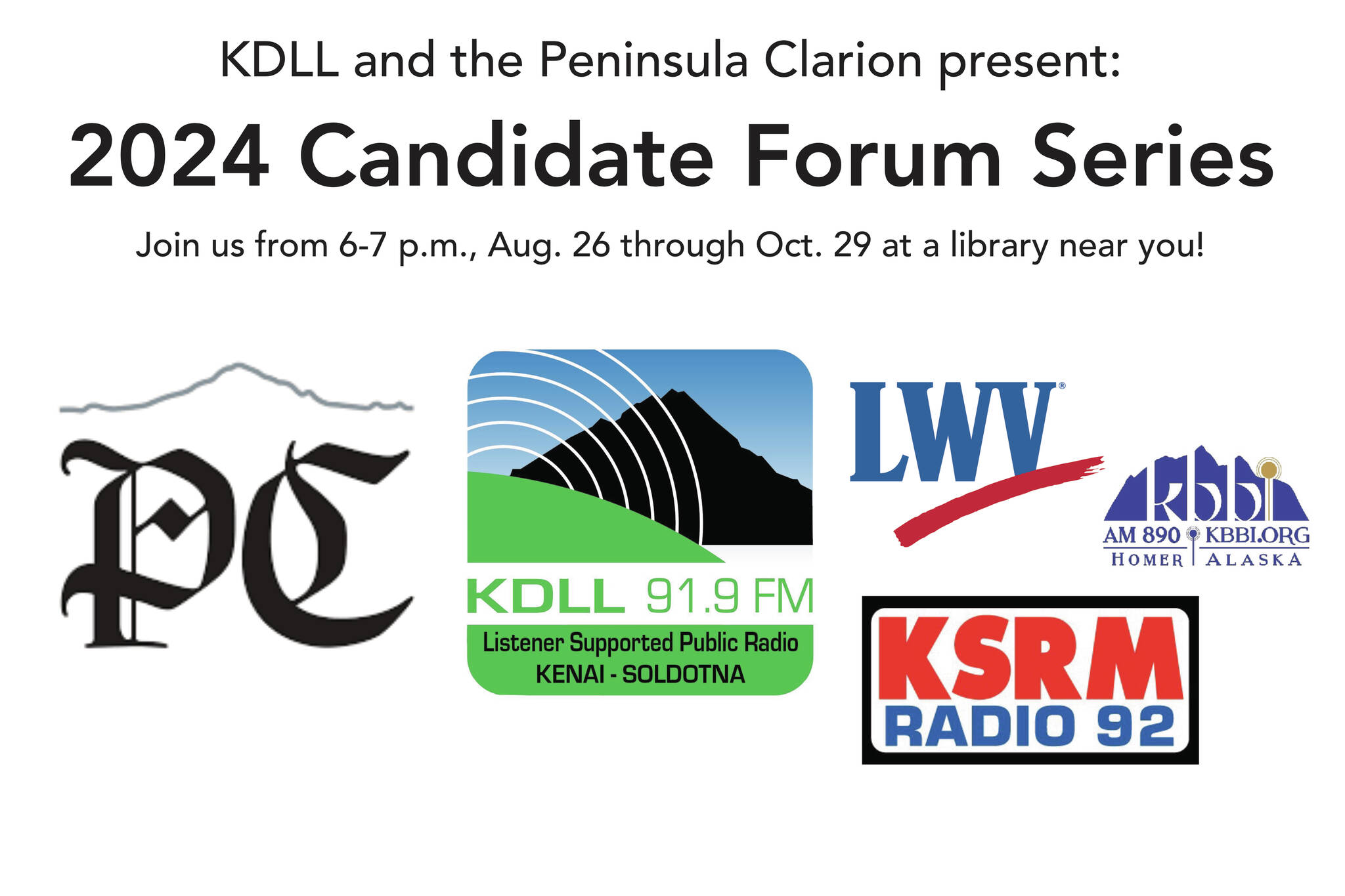 Flyer for the 2024 Candidate Forum Series by KDLL 91.9 FM and the Peninsula Clarion. (Ashlyn O’Hara/KDLL 91.9)