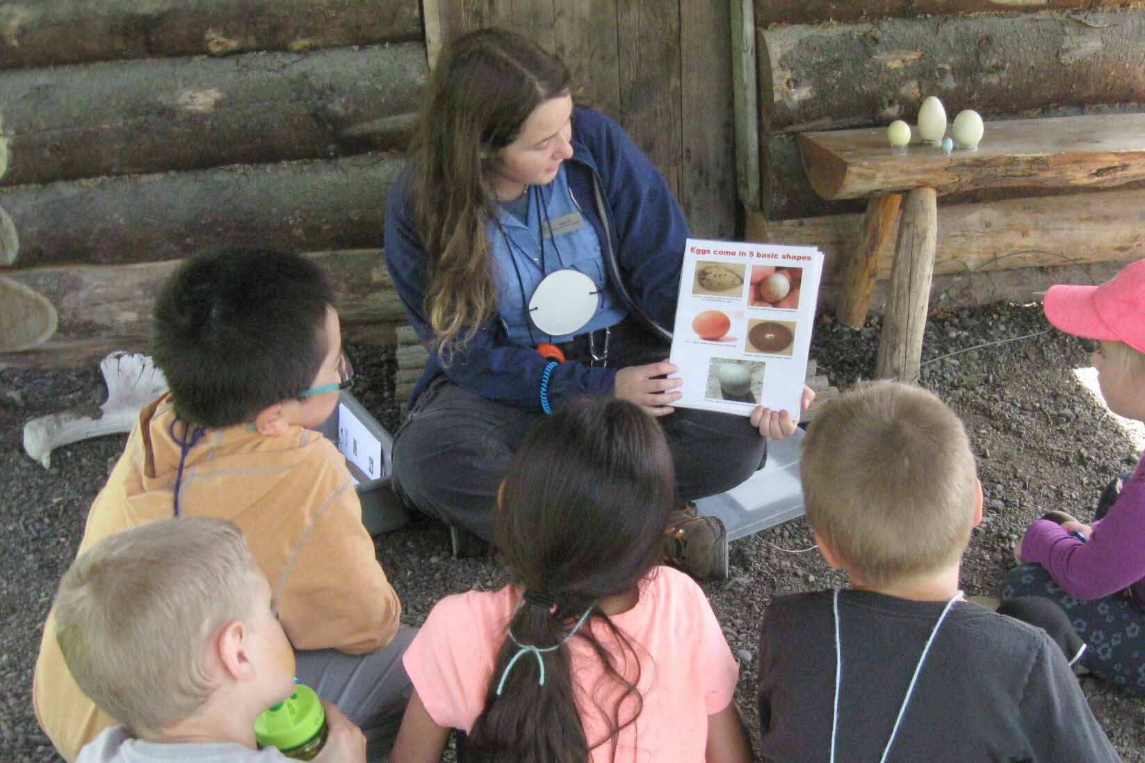 Rowan Yorkston teaching "Critter Campers" about the different shapes of eggs. (Photo provided by refuge)