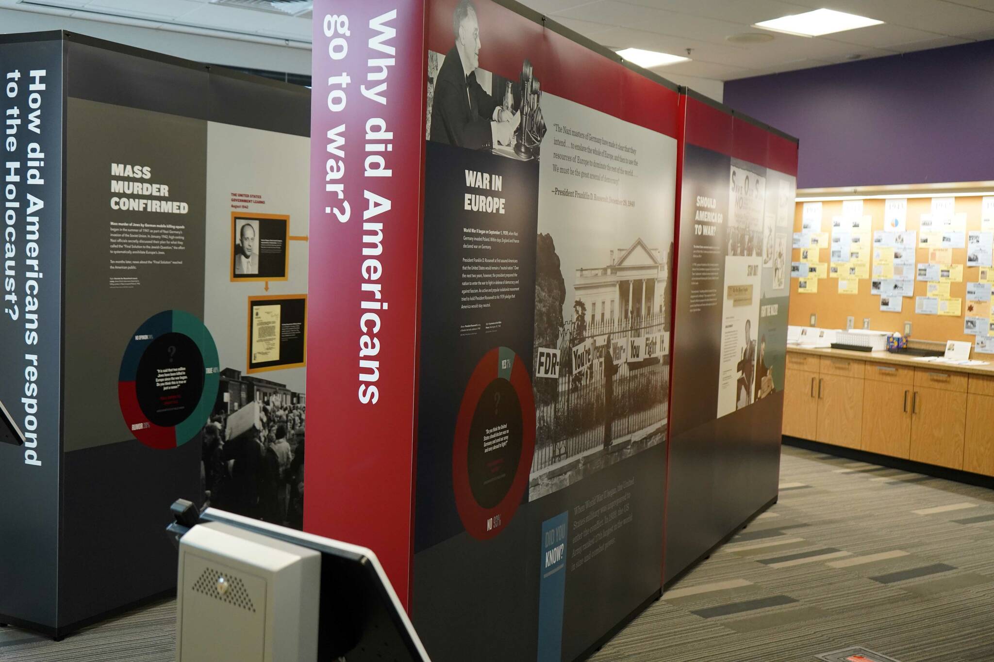 The “Americans and the Holocaust” traveling exhibition is seen at the Seward Community Library and Museum in Seward, Alaska, on Thursday, Sept. 12, 2024. (Jake Dye/Peninsula Clarion)