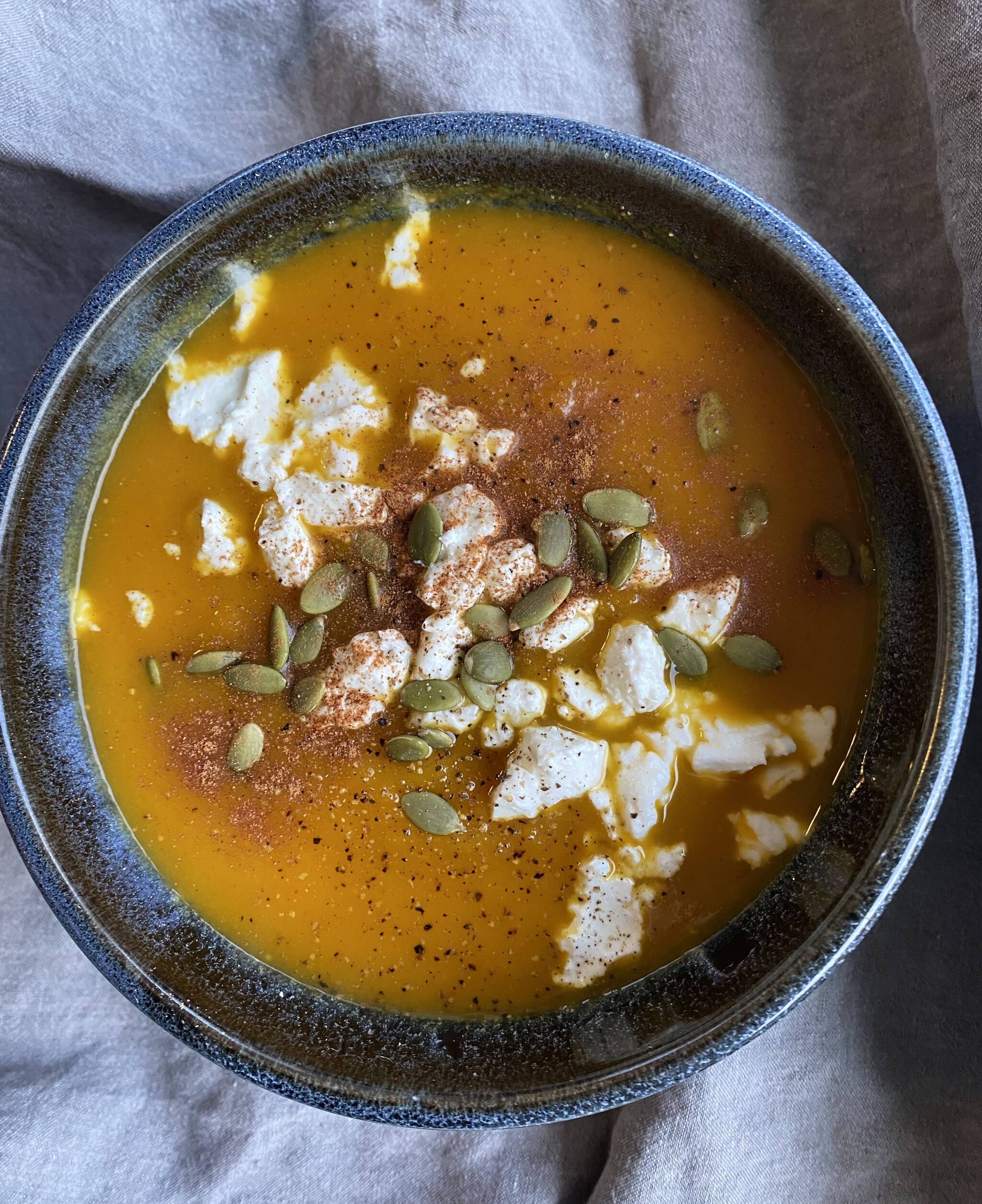 This roasted pumpkin, apple and carrot soup is smooth and sweet. (Photo by Tressa Dale/Peninsula Clarion)