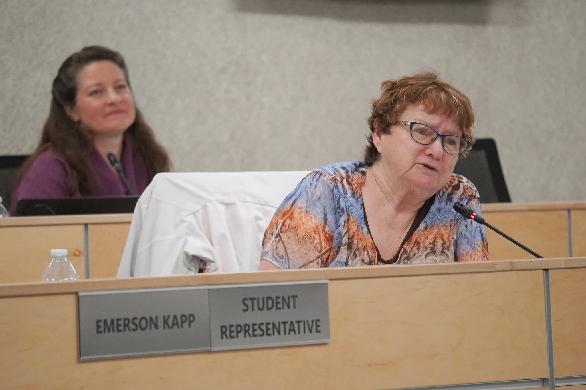 Chair Patti Truesdell speaks during a meeting of the Kenai Peninsula Board of Education Charter School Oversight Committee in Soldotna, Alaska, on Monday, Oct. 14, 2024. (Jake Dye/Peninsula Clarion)