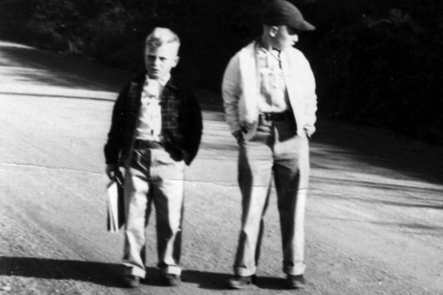 In 1954, David Nutter (right) and his younger half-brother Frank Gwartney were ready for their first day of school in Sitka. (Photo courtesy of the Nutter Family Collection)