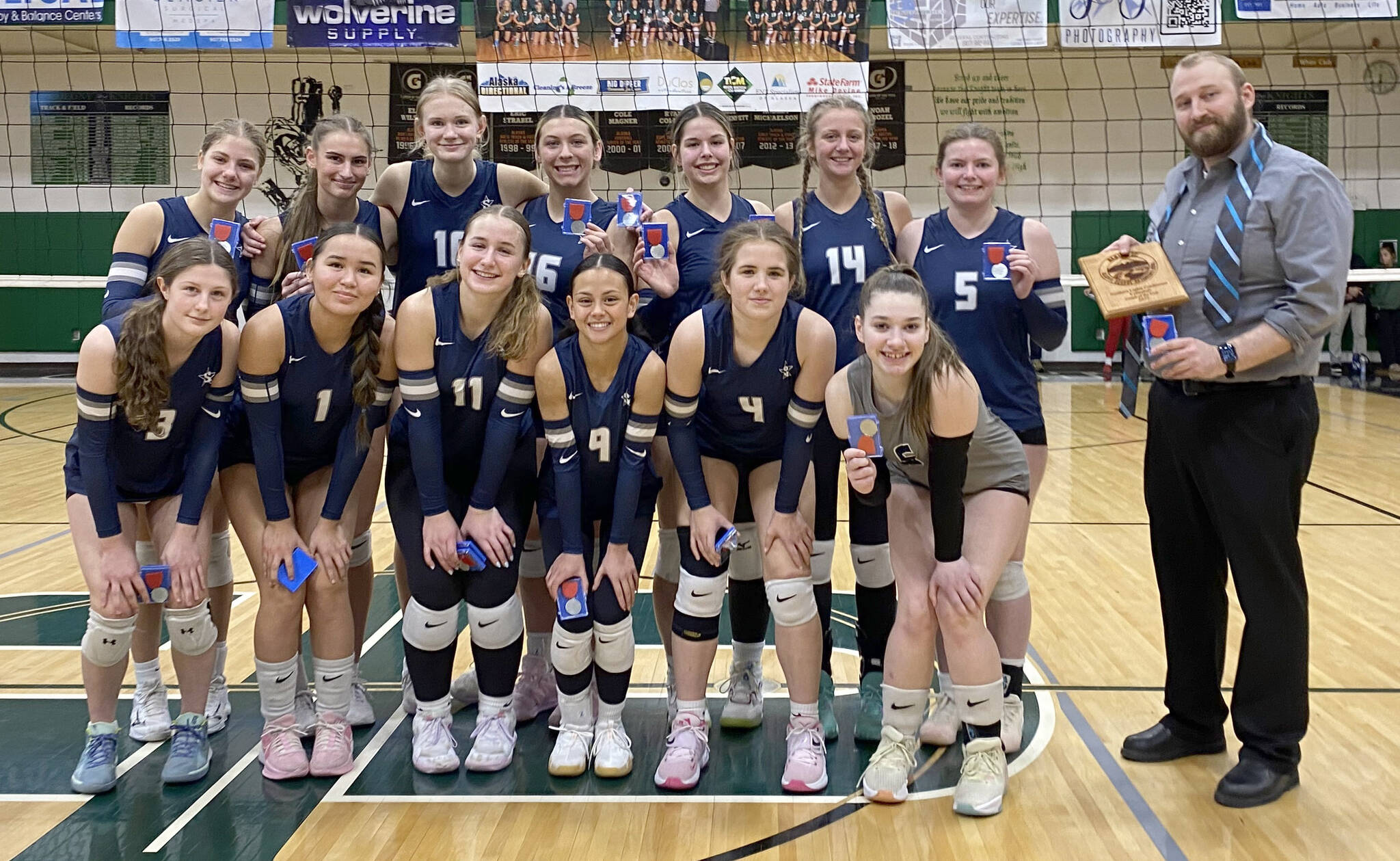 Soldotna finished second at the Northern Lights Conference tournament at Colony High School in Palmer, Alaska, on Saturday, Nov. 9, 2024. (Photo by Jeff Helminiak/Peninsula Clarion)