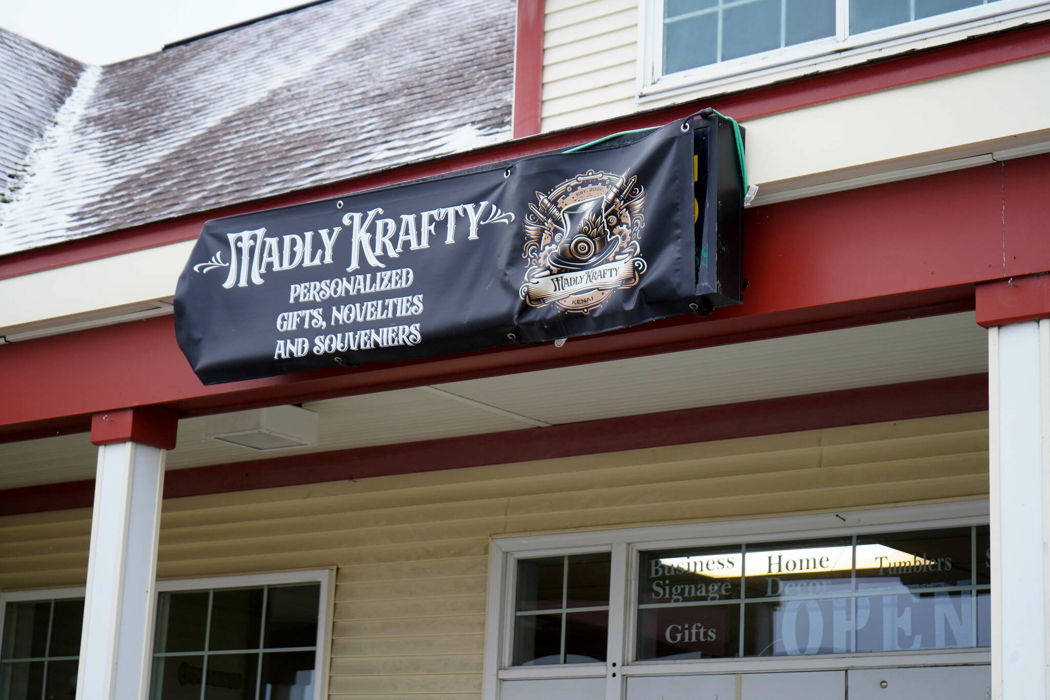 The storefront of Madly Krafty in Kenai, Alaska, is seen on Thursday, Nov. 14, 2024. (Jake Dye/Peninsula Clarion)