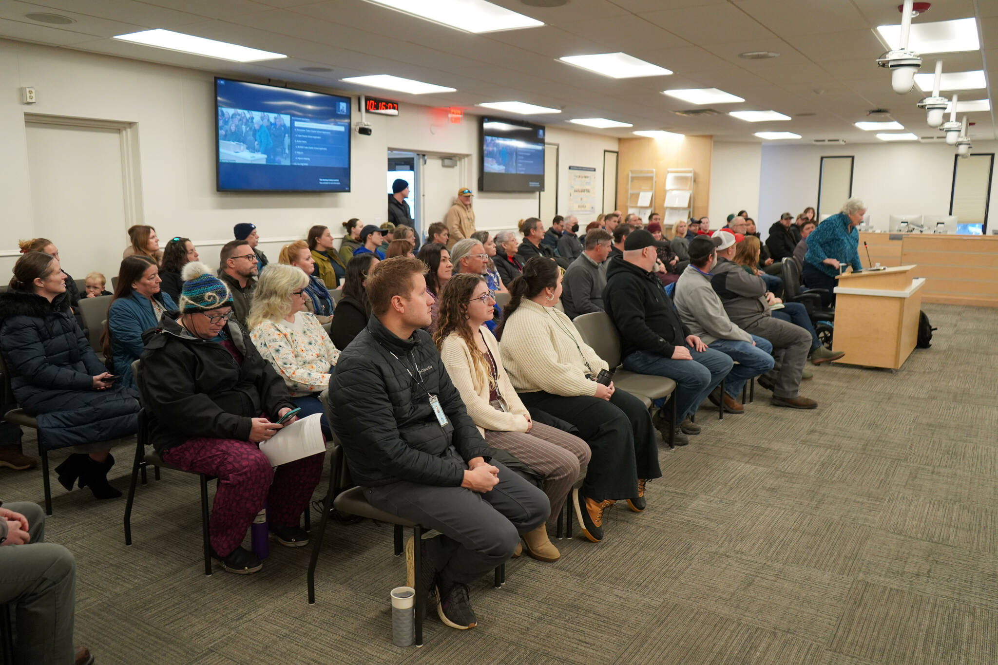 Suzanne Phillips, who formerly was a teacher at Aurora Borealis Charter School, speaks during a special meeting of the Kenai Peninsula Borough School District’s Board of Education in Soldotna, Alaska, on Monday, Nov. 18, 2024. (Jake Dye/Peninsula Clarion)