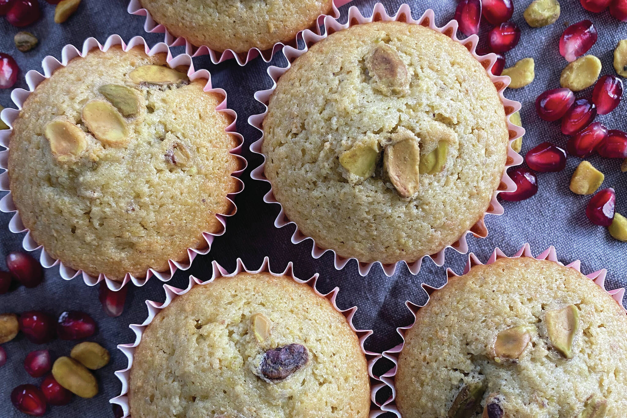 Pistachios and pomegranates give these muffins a unique flavor and texture. (Photo by Tressa Dale/Peninsula Clarion)