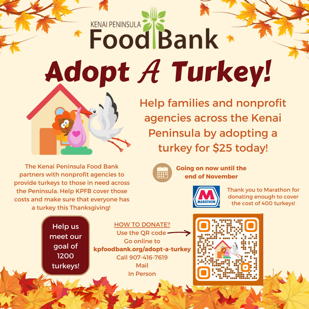 A poster for the Kenai Peninsula Food Bank’s Adopt-A-Turkey fundraiser. (Provided by Kenai Peninsula Food Bank)