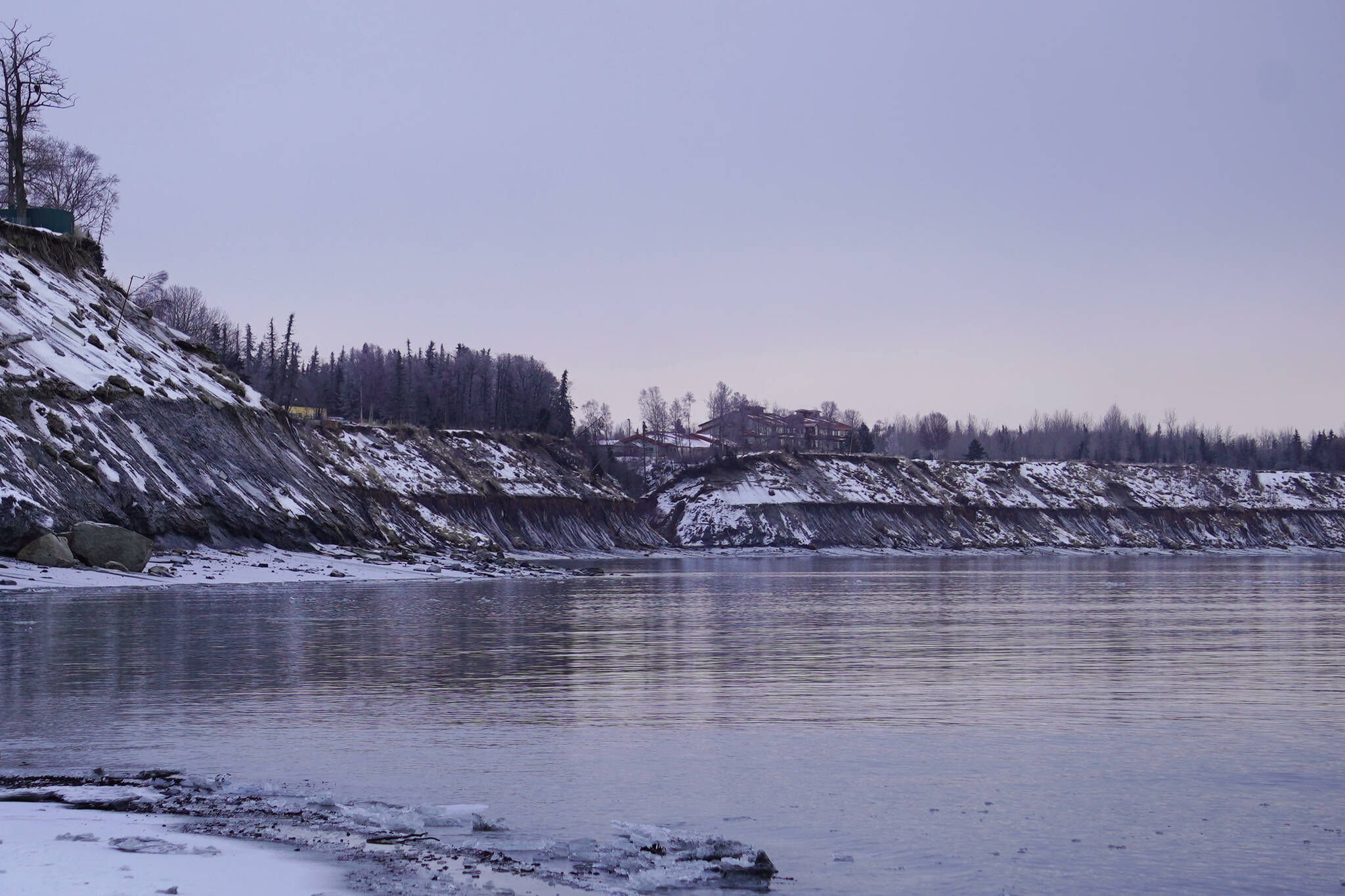 The waters of the Kenai River lap against the shore at North Kenai Beach in Kenai, Alaska, on Tuesday, Nov. 26, 2024. (Jake Dye/Peninsula Clarion)