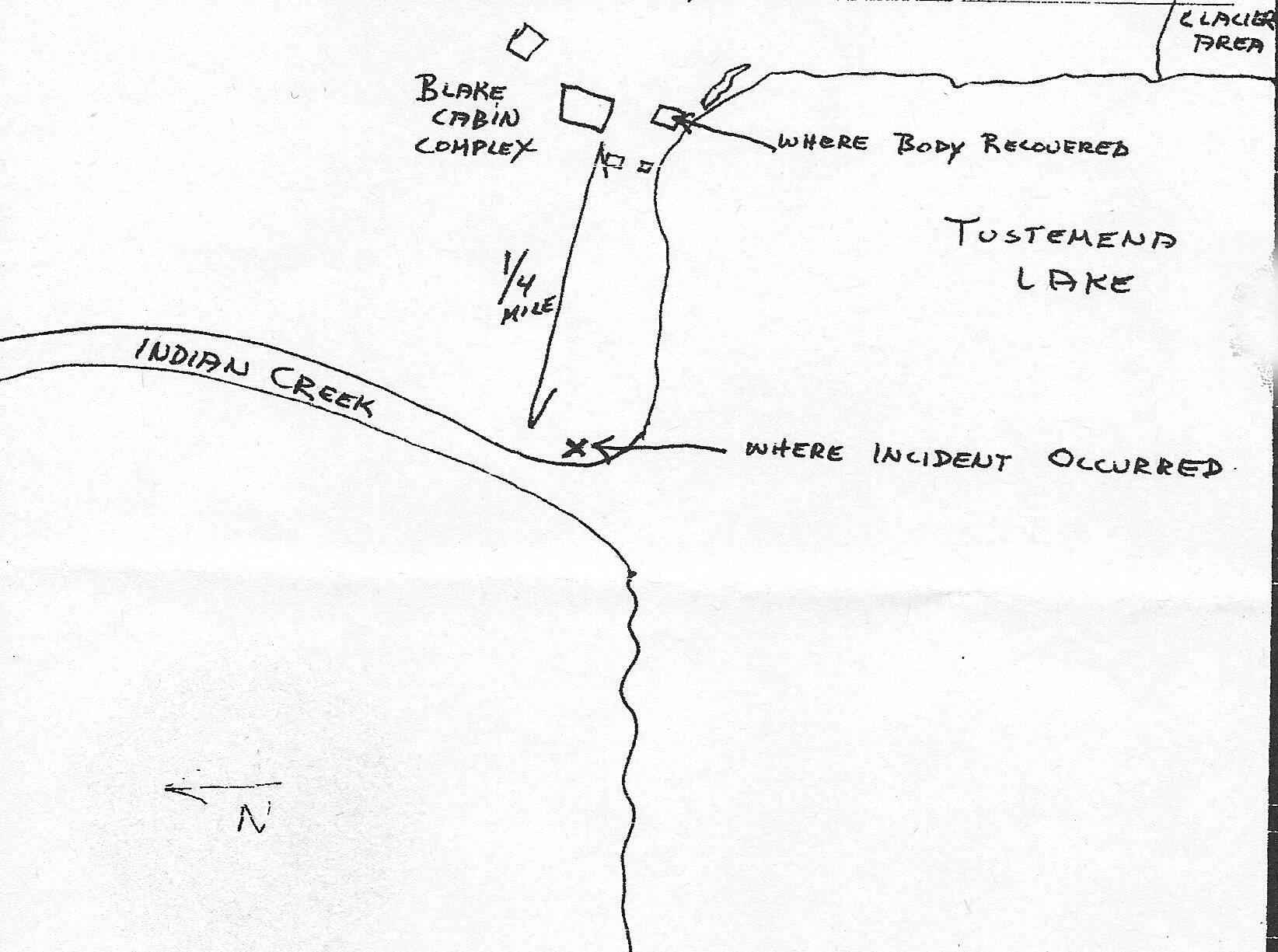 The Alaska State Troopers’ investigation report of John Dolph’s accidental death in June 1975 contained this sketch made by Officer Thomas Sumey.