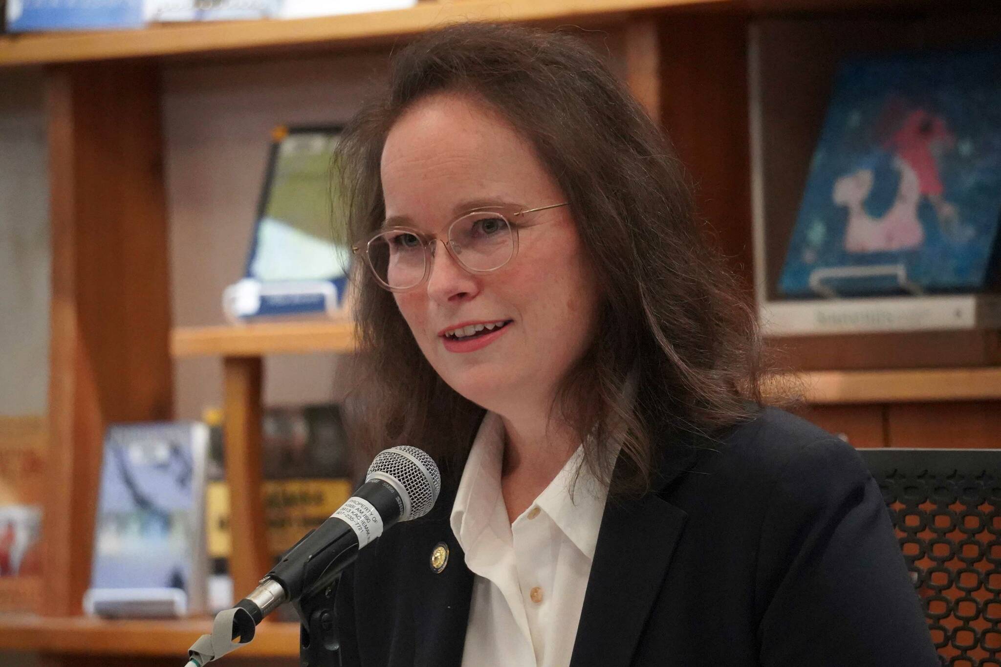 Rep. Sarah Vance, candidate for State House District 6, participates in a candidate forum hosted by the Peninsula Clarion and KBBI 890 AM at the Homer Public Library in Homer, Alaska, on Tuesday, Oct. 29, 2024. (Jake Dye/Peninsula Clarion)